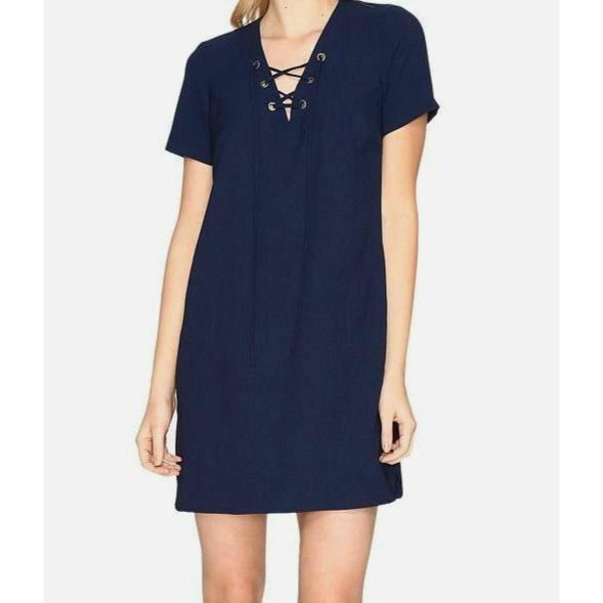 Catherine Malandrino Navy Blue Lace Front Grommet Shift Dress w/ Pockets Small
