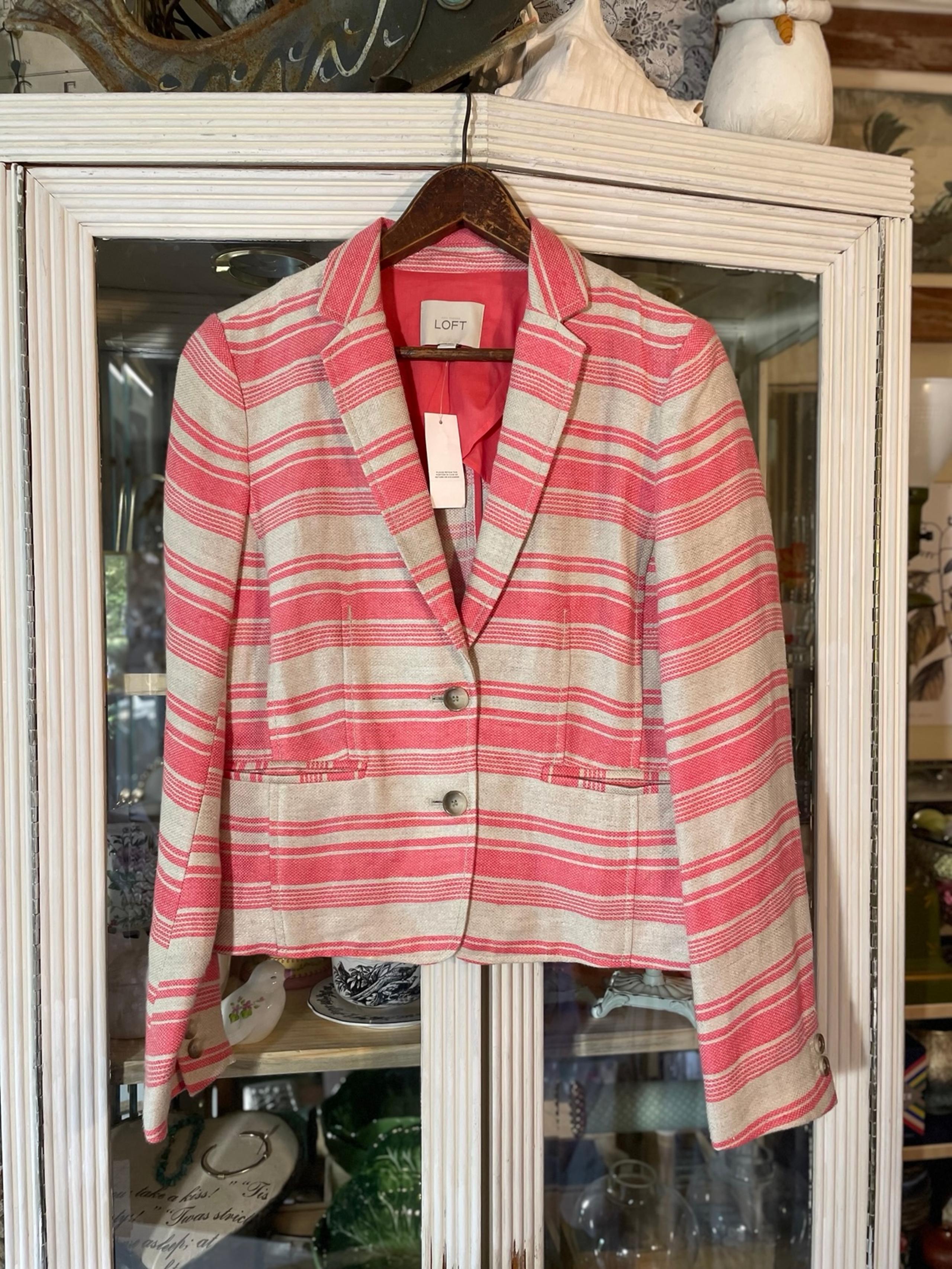 Loft coral & beige striped linen blazer 4 women’s S