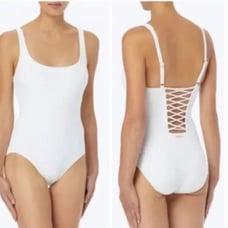 MICHAEL KORS BACK LACE UP ONE PIECE SWIMSUIT WHITE SWIMWEAR SIZE 8, 14 new!!!