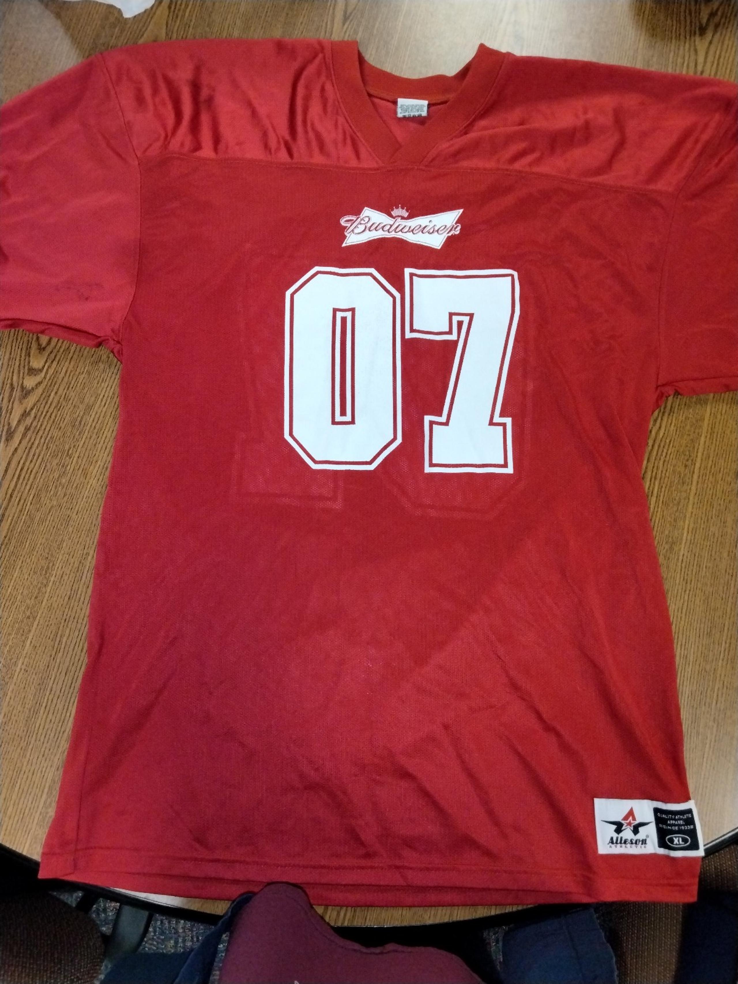 Budweiser #07 Alleson Athletic Mens Red Football Jersey Size Xl