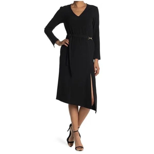 NEW with Tags Seventy Venezia Black Belted Asymmetrical Dress IT Size 42