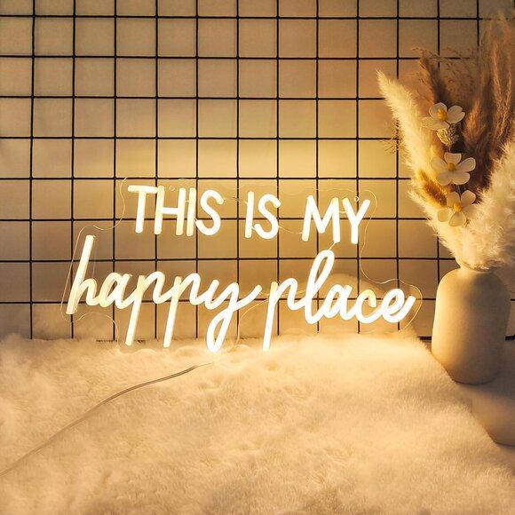 New This Is My Happy Place Neon Sign LED Light for Teen Bedroom & Wall Decor