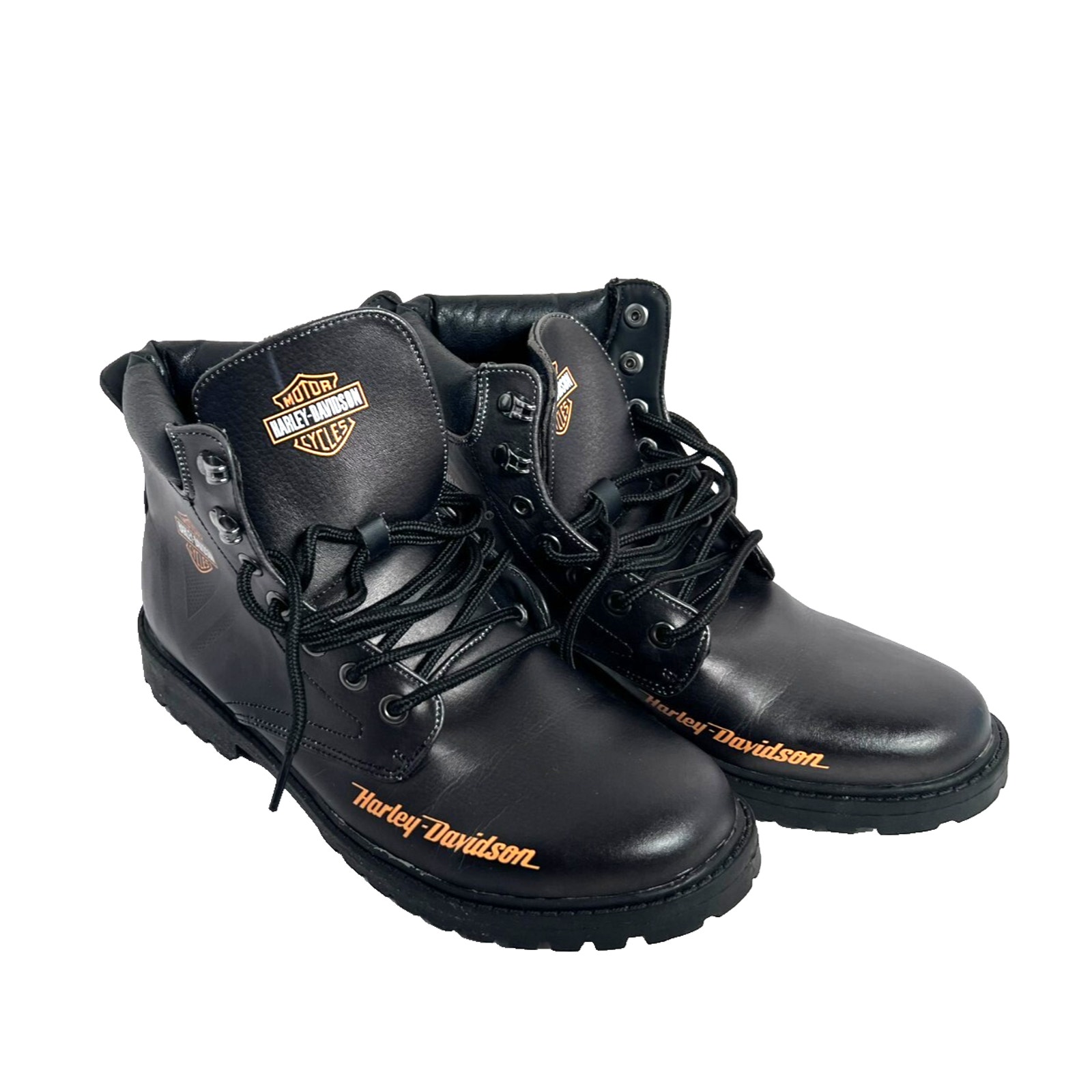 Harley Davidson Women's Black Leather Biker/Riding Boots with Logo - Size 11