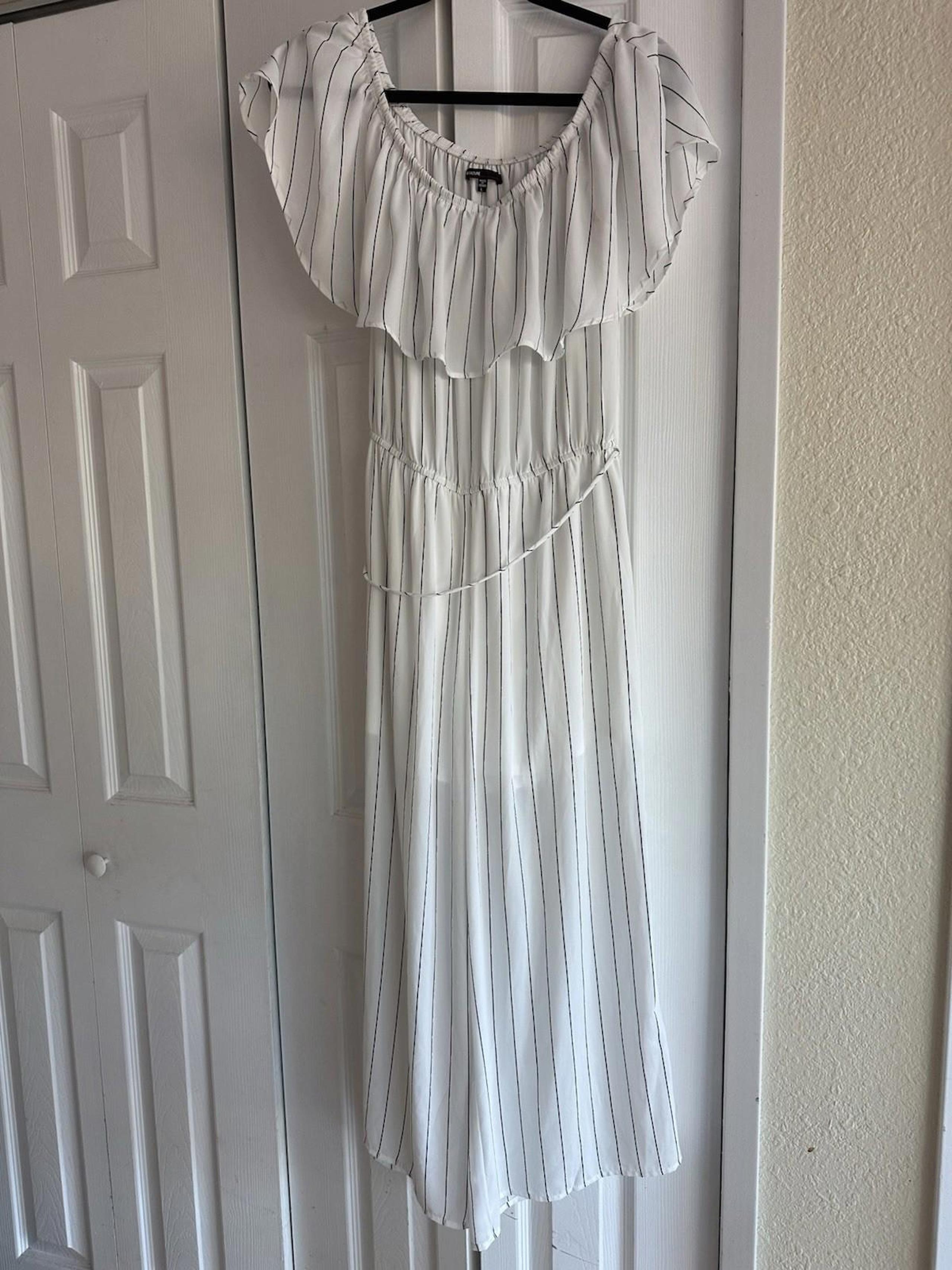 Womens Love Culture black and white striped jumpsuit size L