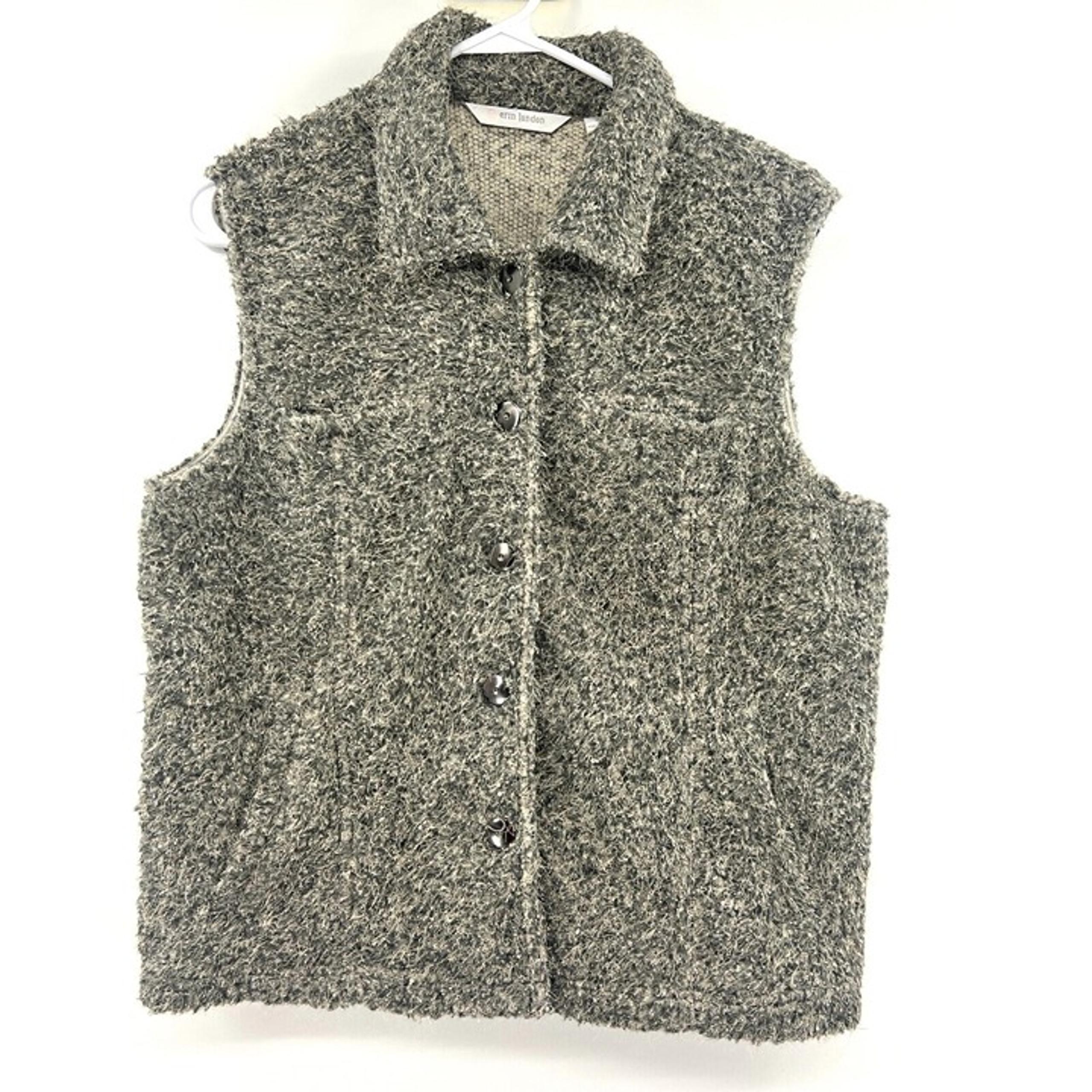 Gray Fuzzy Button Up Sweater Vest Women's Medium - Erin London