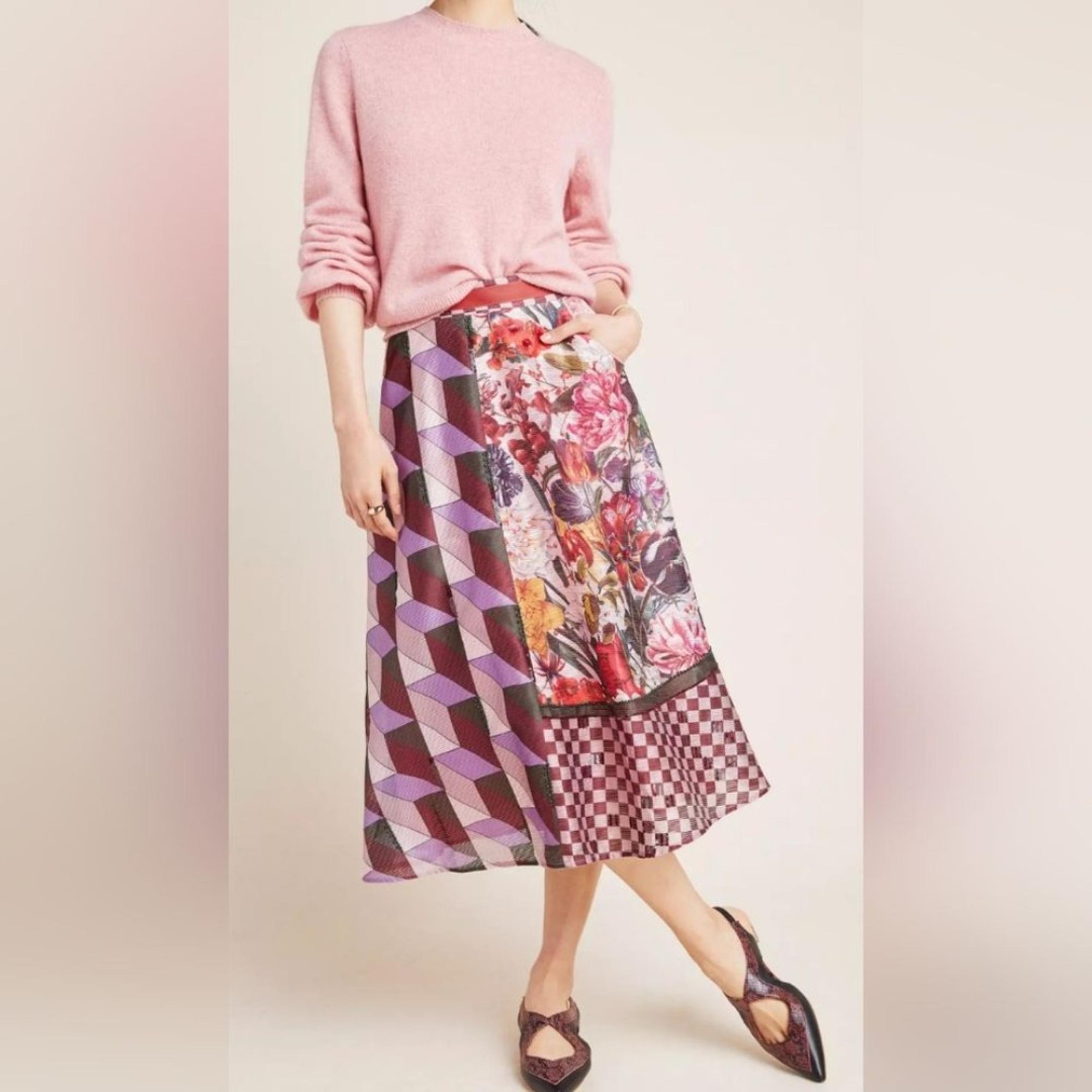 Rampling Embroidered Midi Skirt Pankaj & Nidhi A Line Size 4 Boho - Anthropologie