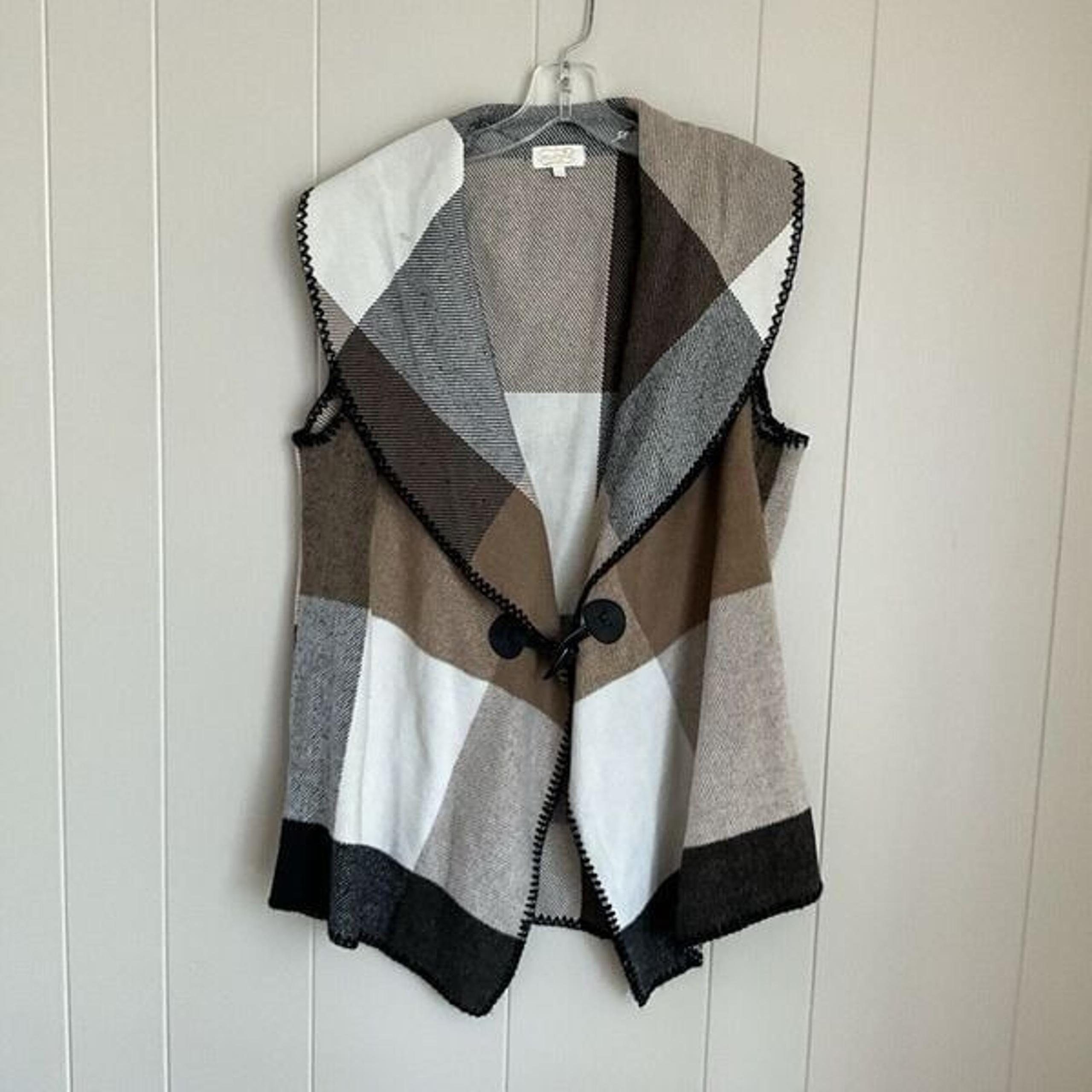 Mud Pie Women's Waterfall Plaid Wool Blend Vest One Size Preppy Fall Cozy Layer