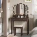 Makeup Vanity Desk Stool Set with LED Lights & Mirror Dressing Table 5 Drawers