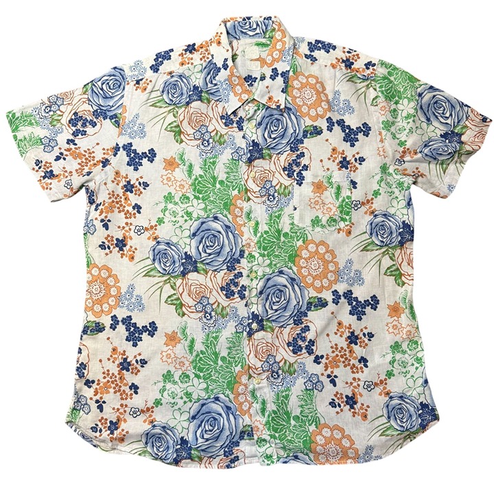 120% Lino Shirt Mens XXL Linen Multicolor Floral Button Up Made In Italy Resort