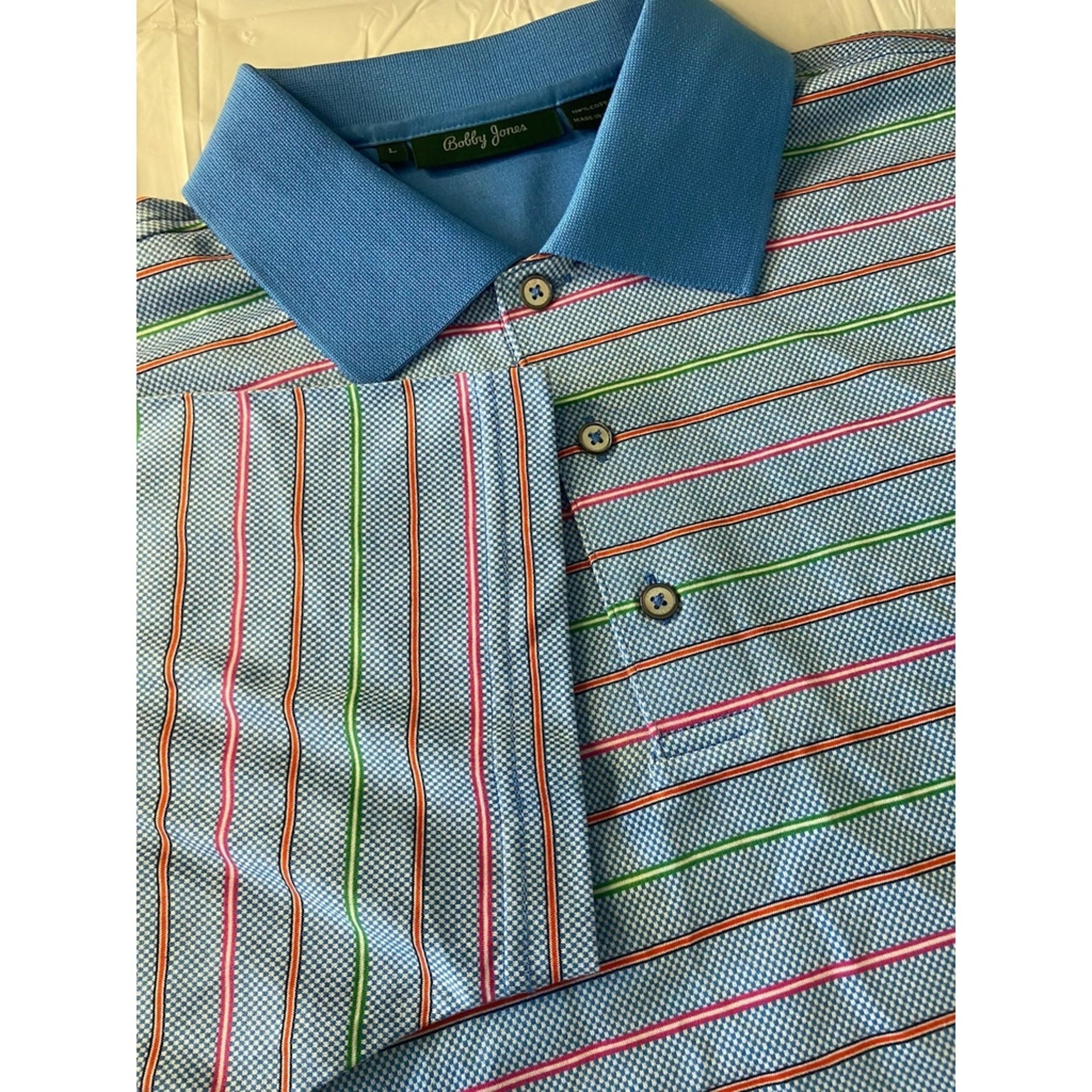 Men's Bobby Jones Blue Stripped Multicolor Golf/Activewear Shirt-Size L-Nice