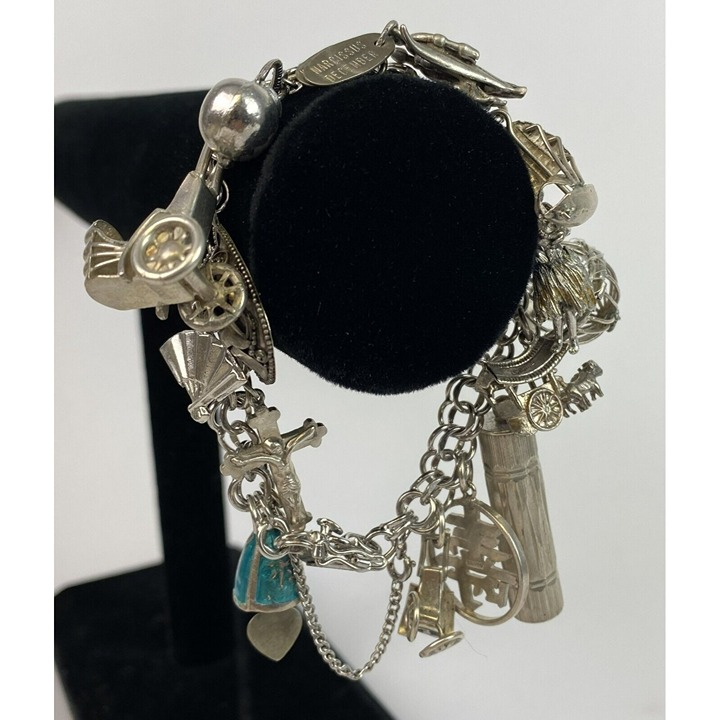 vintage AMERICAN STERLING ASIAN TRAVEL CHARM BRACELET