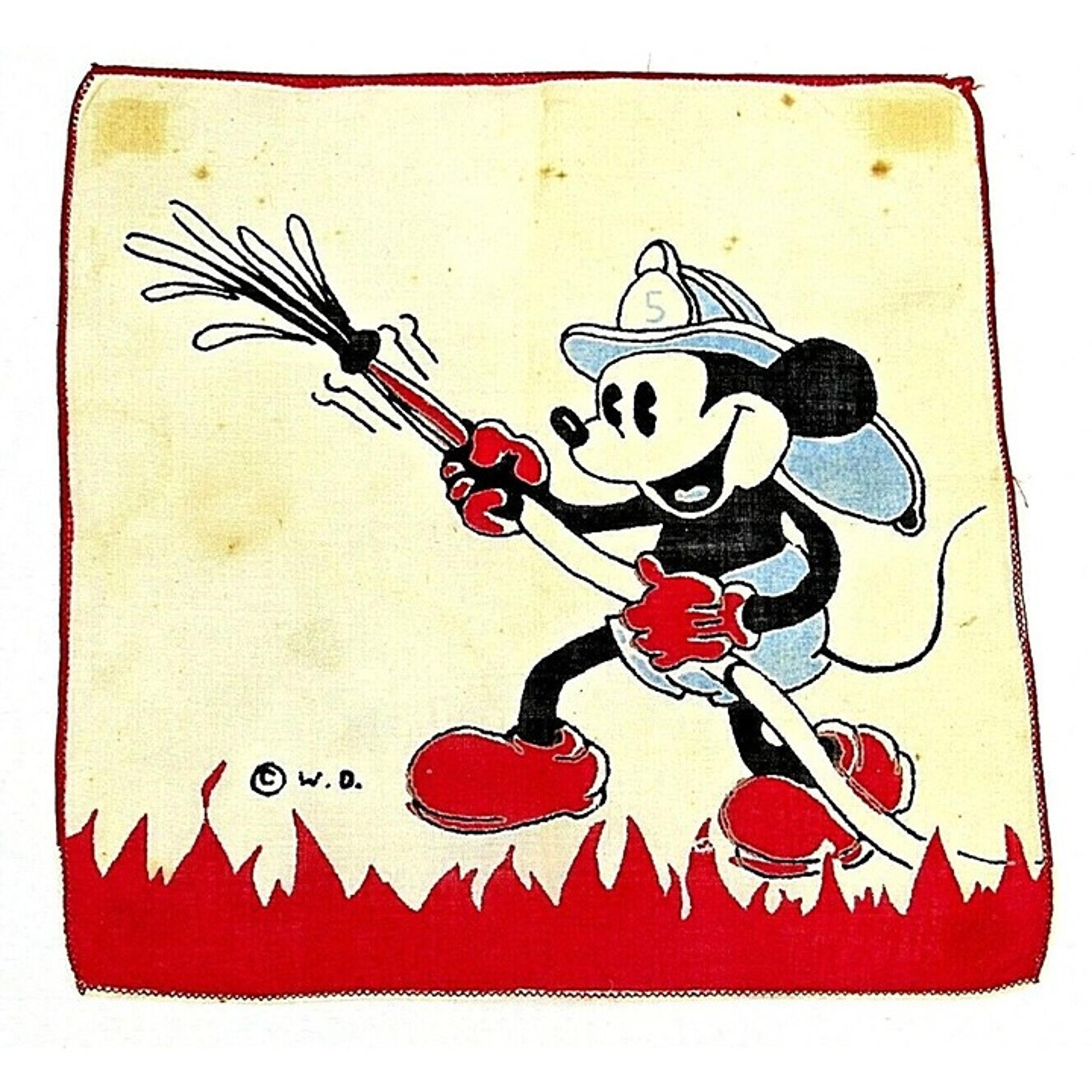 Vintage Mickey Mouse Red Firefighter Handkerchief Original Walt Disney 8" X 8"