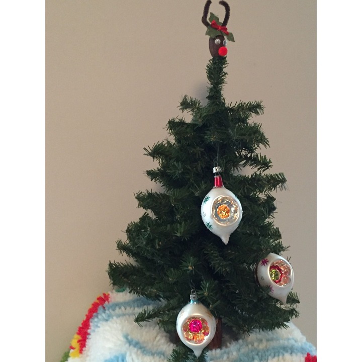 Three 1950's Indent Christmas Ornaments Decorations Glass Vintage Retro Decor