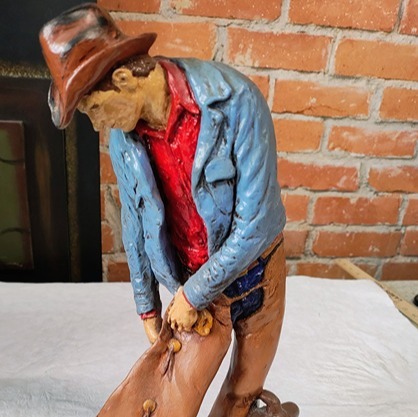 vtg CERAMIC 14.5 COWBOY FIGURINE, HAND PAINTED