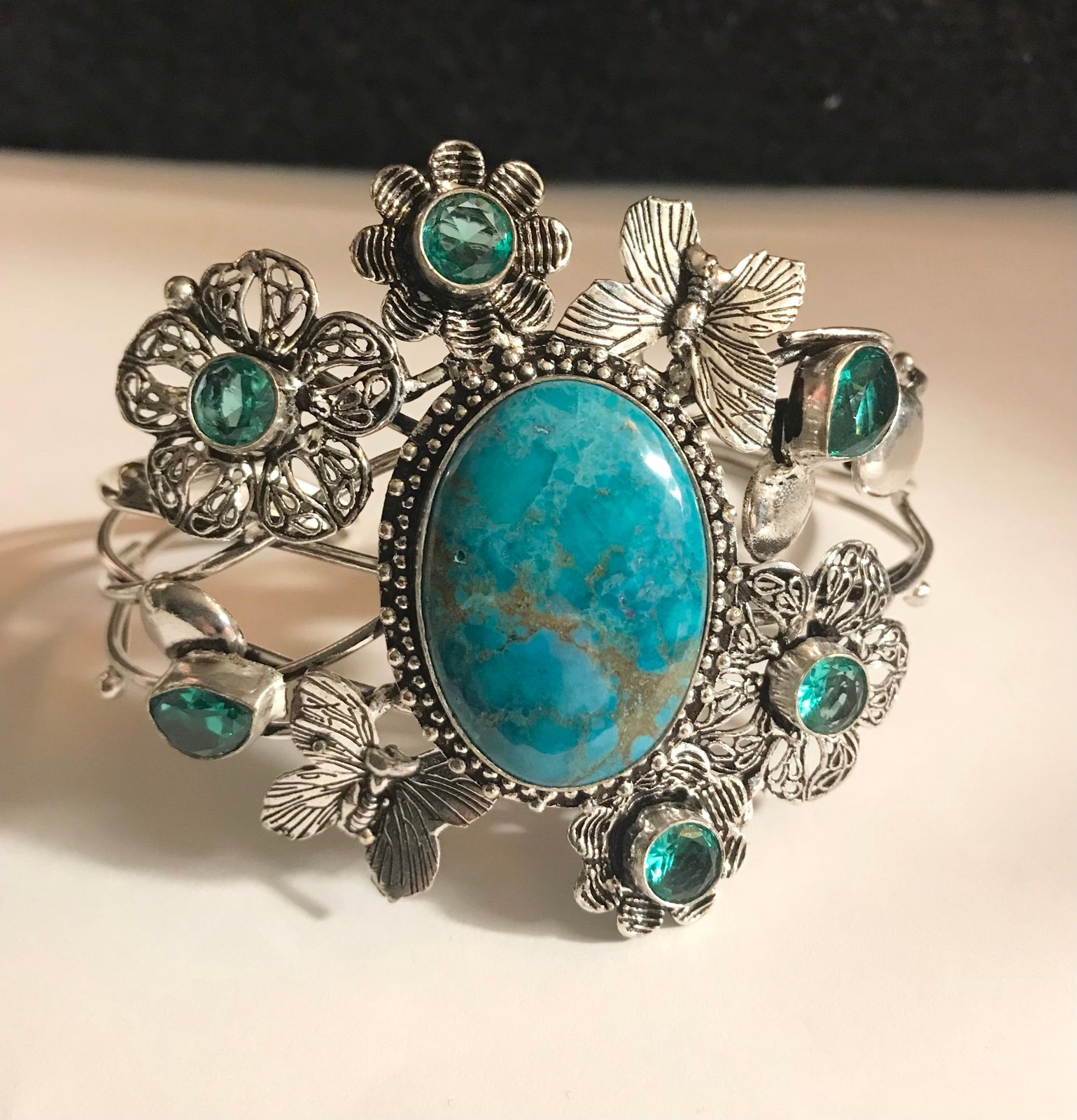 Turquoise Chrome Diopside 925 Sterling Silver Cuff Bracelet