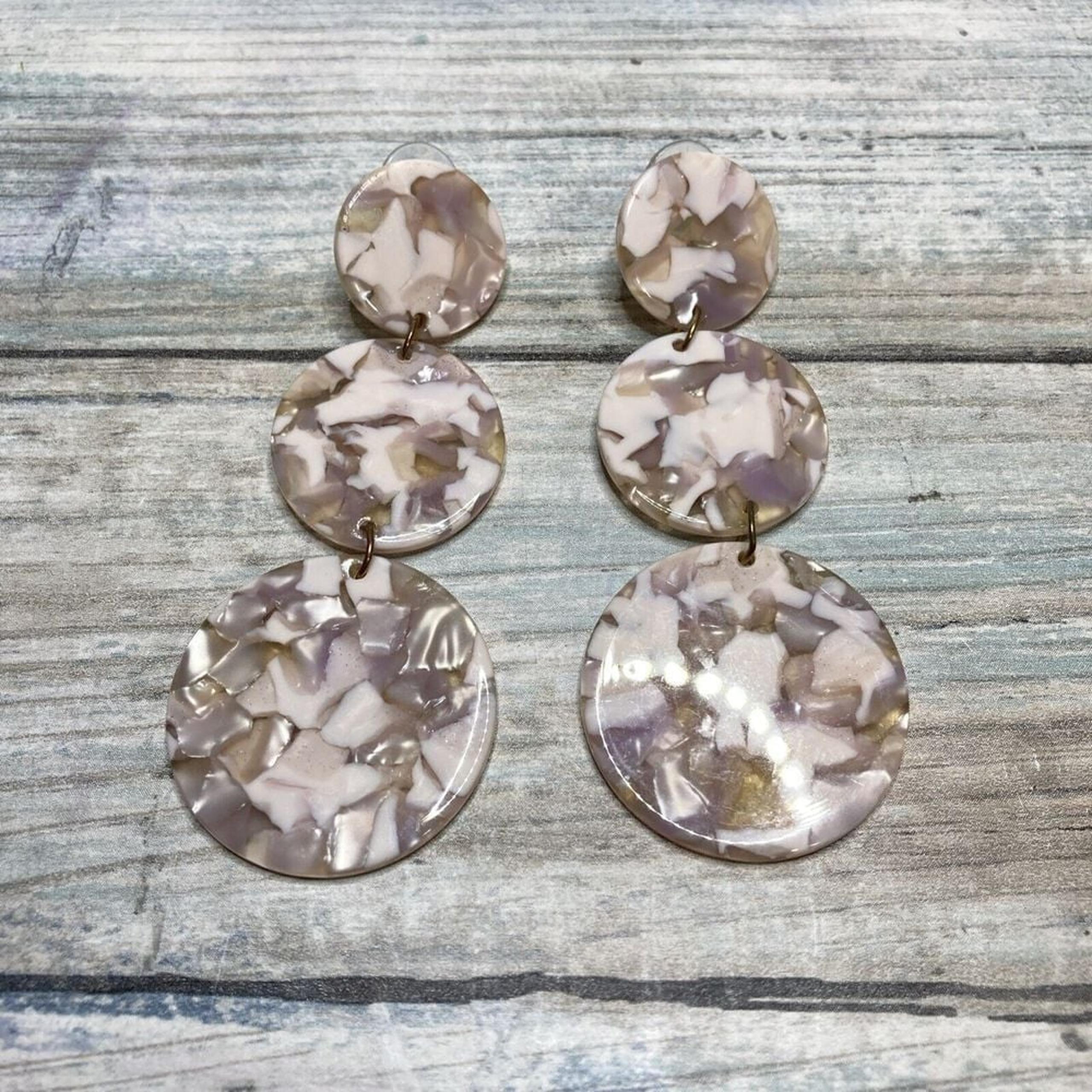 Marble Acrylic Cream Neutral Tones Cascading Circles  EARRINGS Drop Dangle
