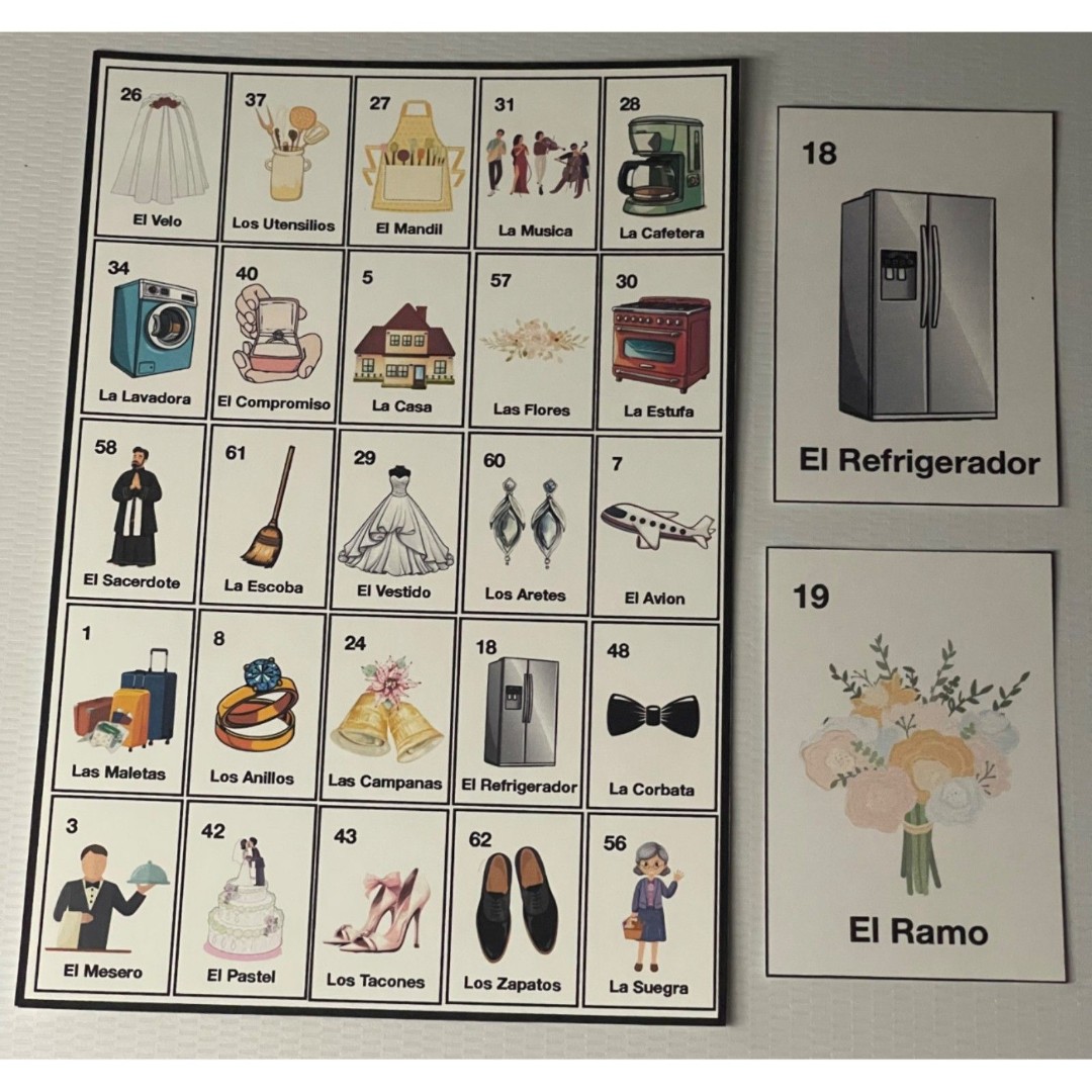 DESPEDIDA DE SOLTERA BRIDAL SHOWER LOTERIA 50 Cards 5X5 with Deck