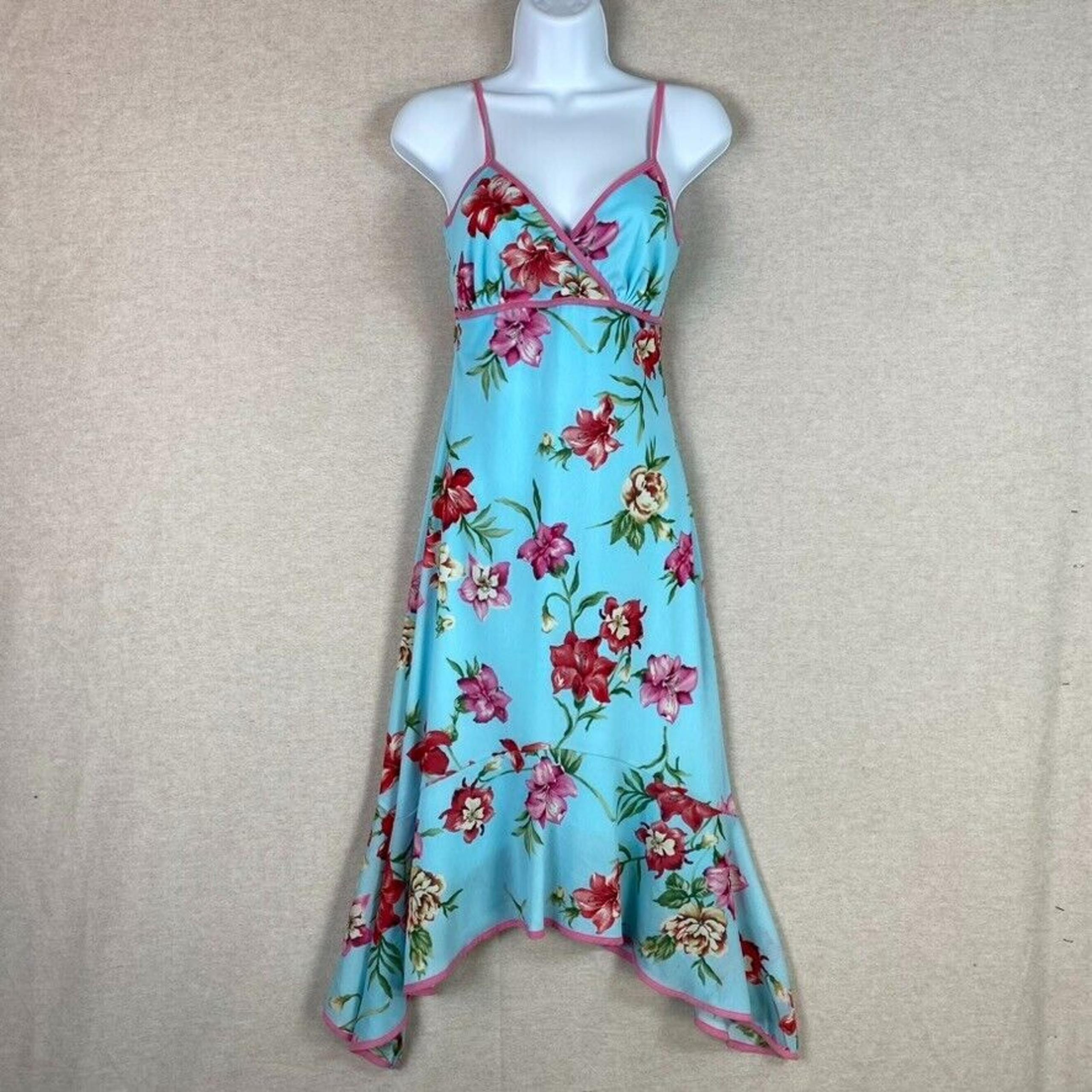 Vtg Trixxi Womens Y2K Babydoll Floral Midi Dress Small Pin-up Retro Sharkbite