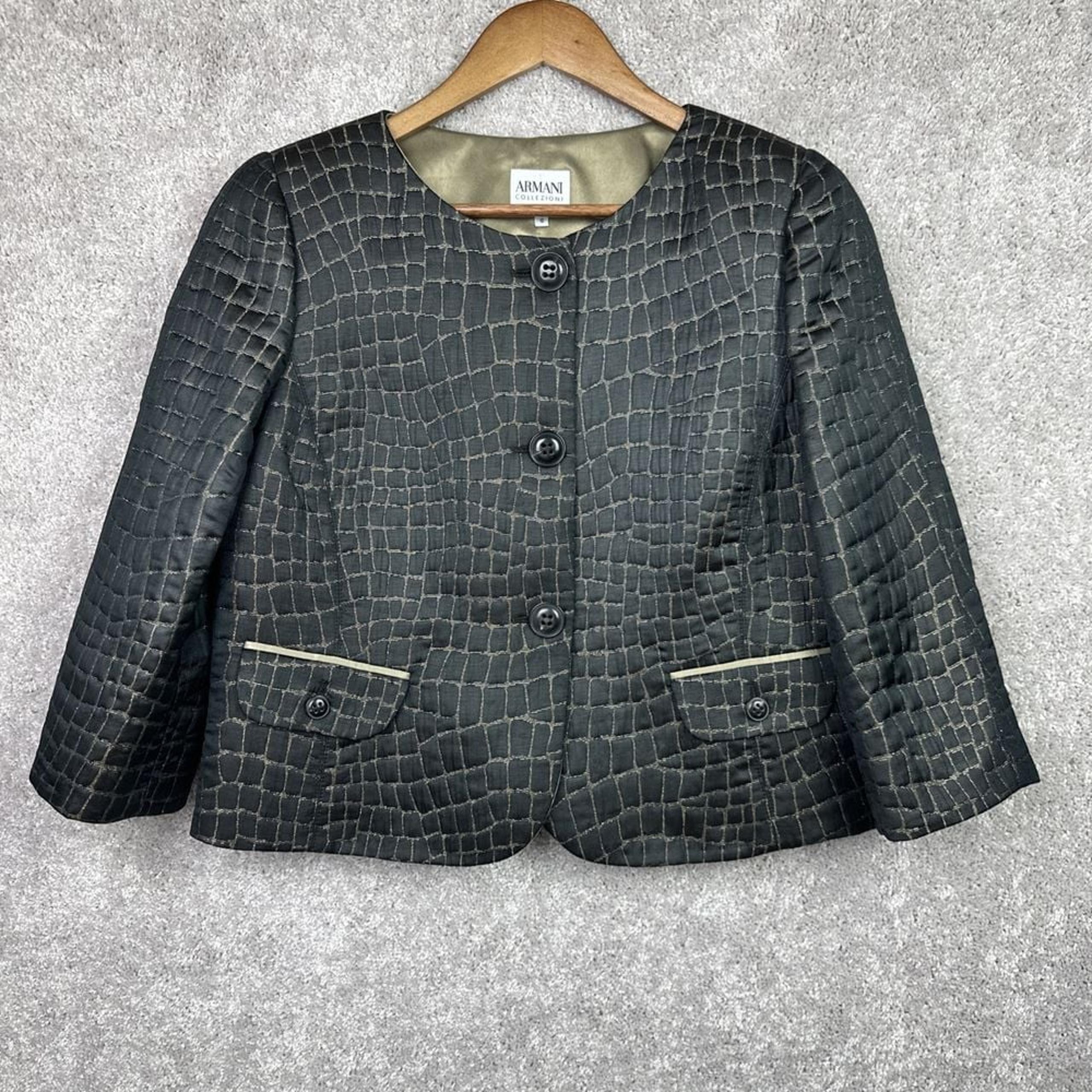 Armani Collezioni Metallic Black & Gold Blazer 3 Button Italy Women's Size 10