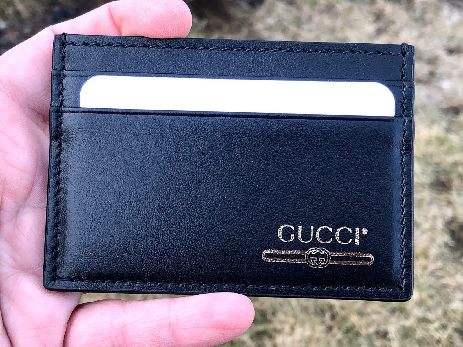 Authentic Gucci Vintage Logo Card Holder Wallet - Black Leather- NOS