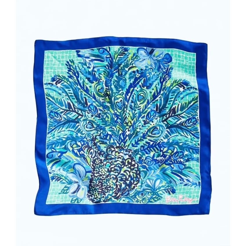 NWT Lilly Pulitzer Silk Scarf Bennet Blue Sneak A Beak OS Square Preppy Colorful