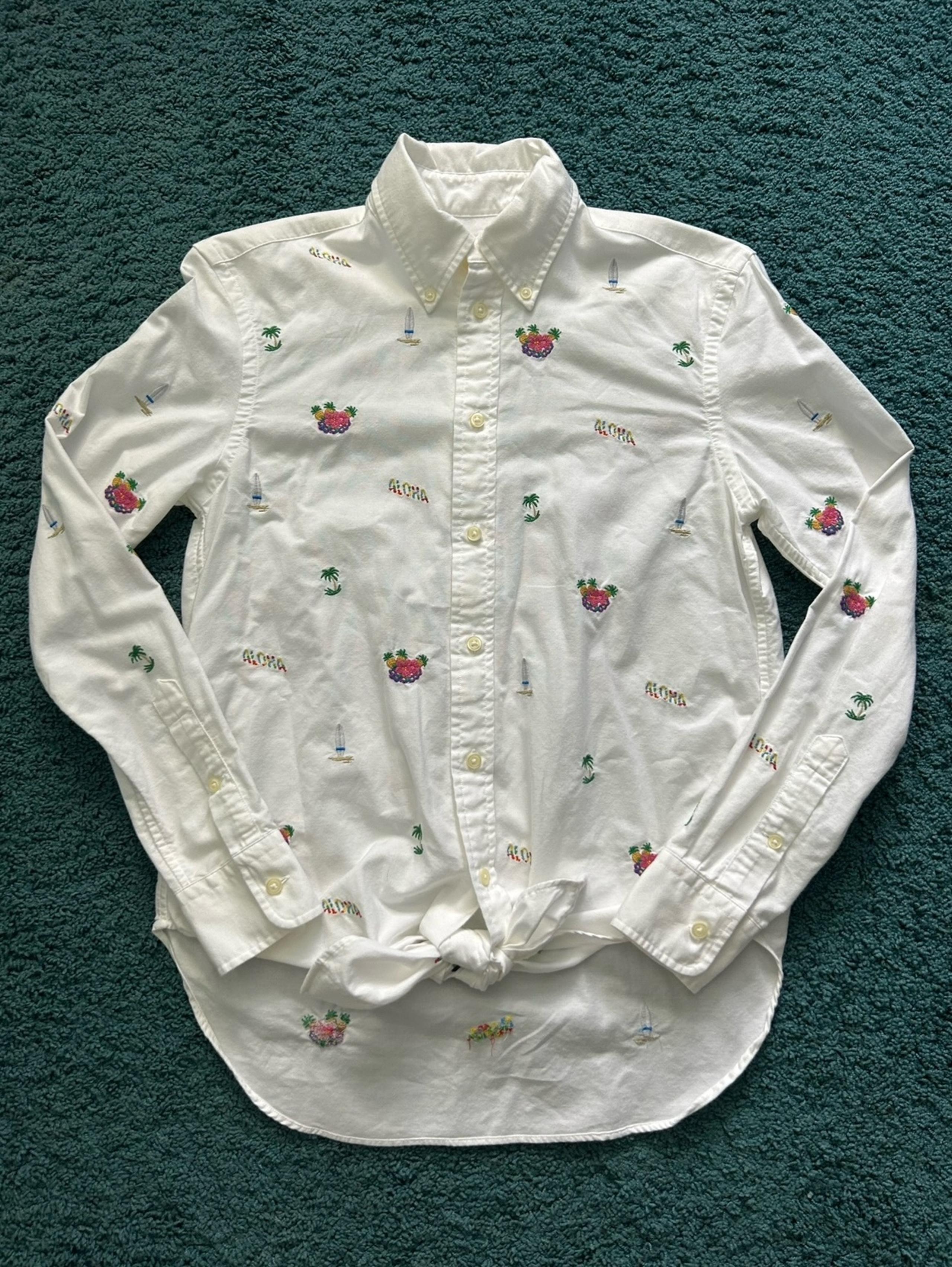 Ralph Lauren White Aloha Collared Long Sleeve