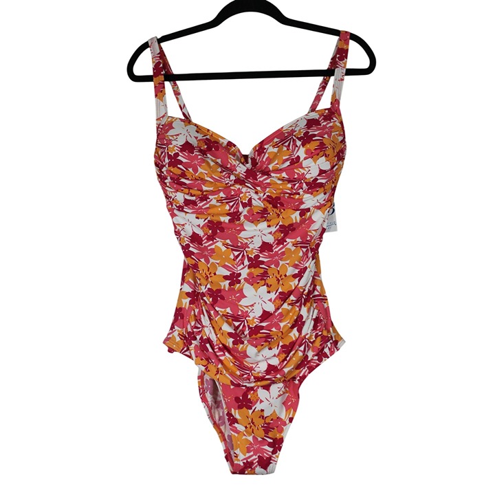 Emerald Bay women's twist front molded cup one piece floral swimsuit 16