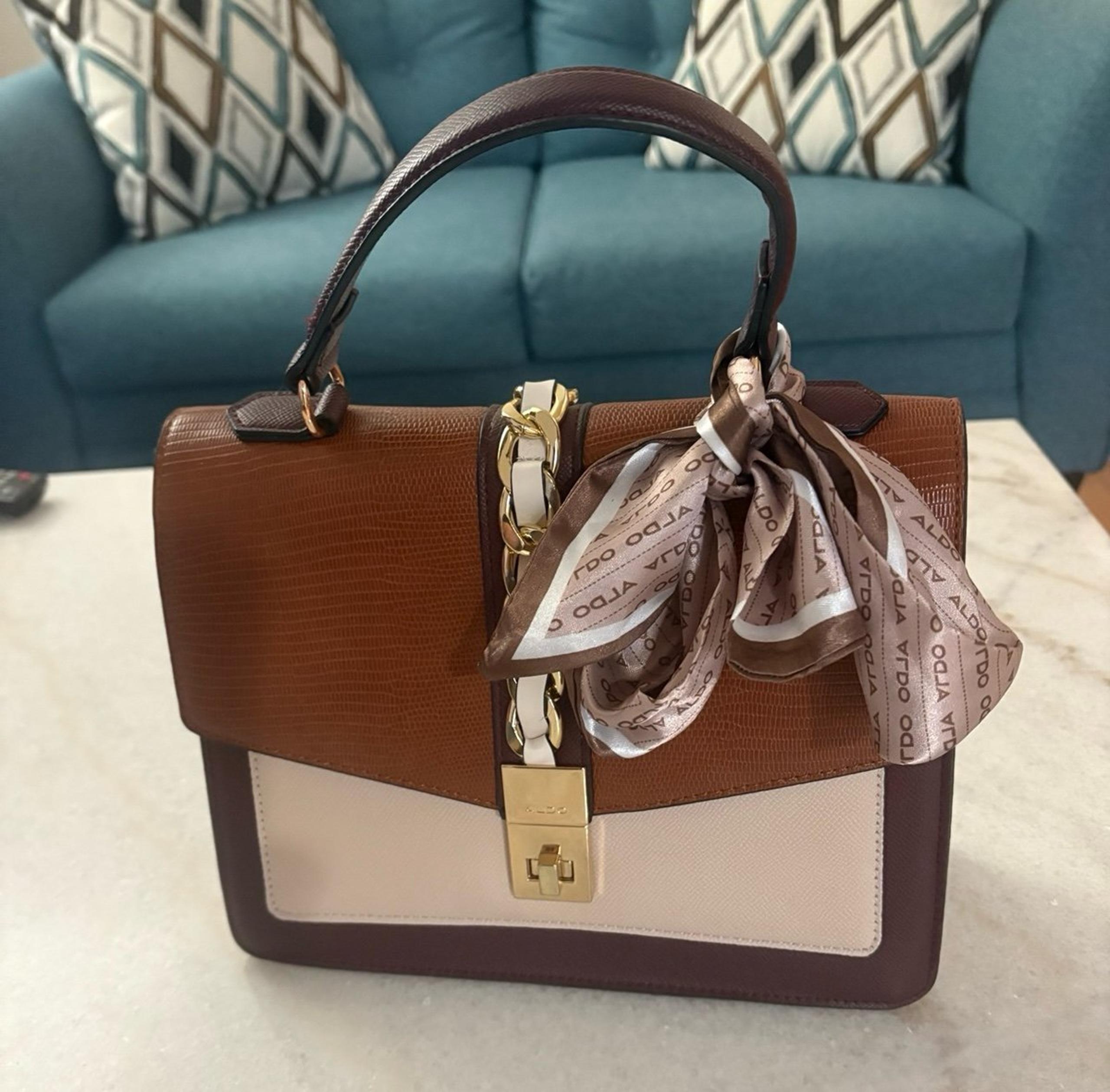 Aldo women’s handbag, pocketbook with bow, brown