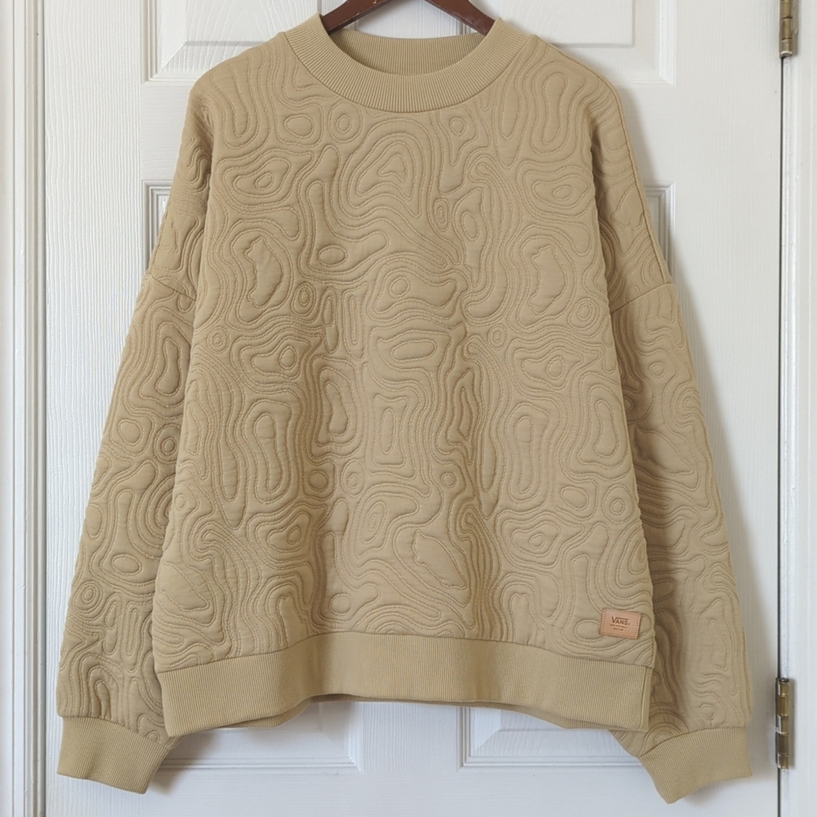 Vans Trippy Skate Maze Embroidered Oversized Pullover Crewneck Sweatshirt Tan L
