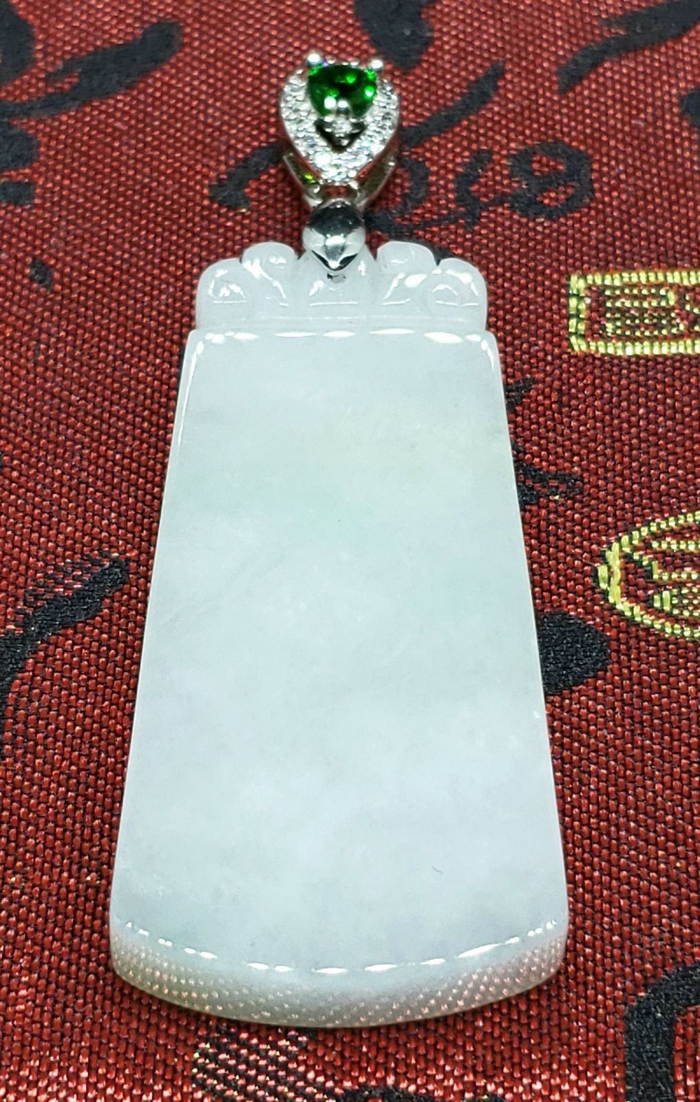 Burmese icy type A jadeite jade pendant.