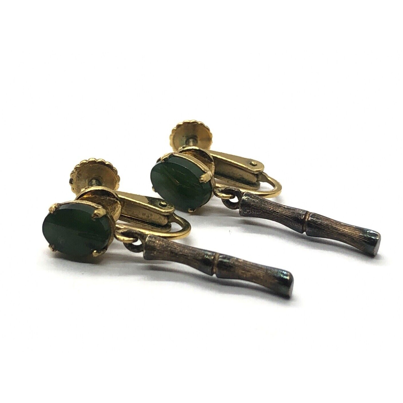 Vintage Gold Filled And Sterling Silver Earrings Dangle 925 Jade Wells Signed