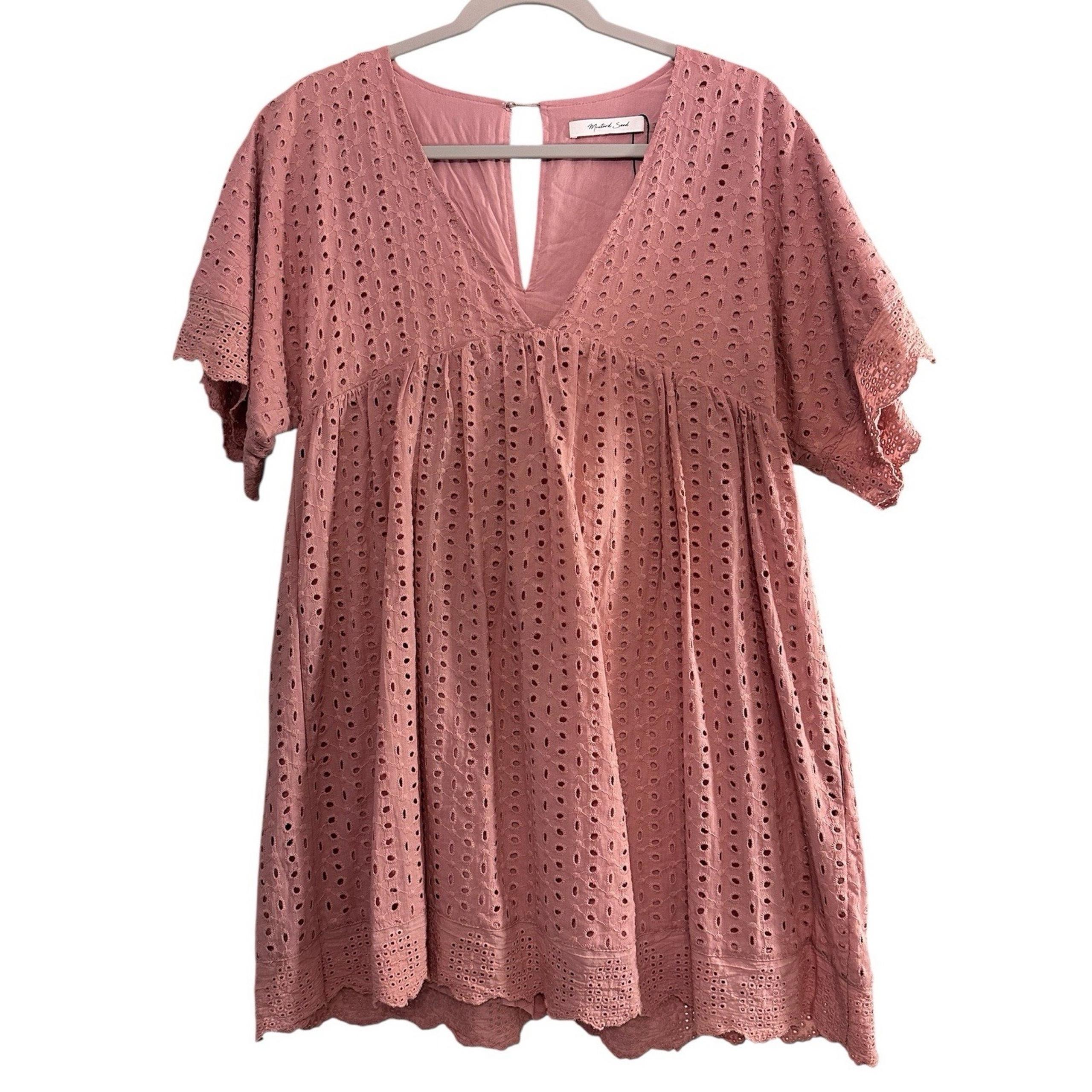Mustard Seed Eyelet Romper Dress Womens Pocket Babydoll Cottagecore Blush S