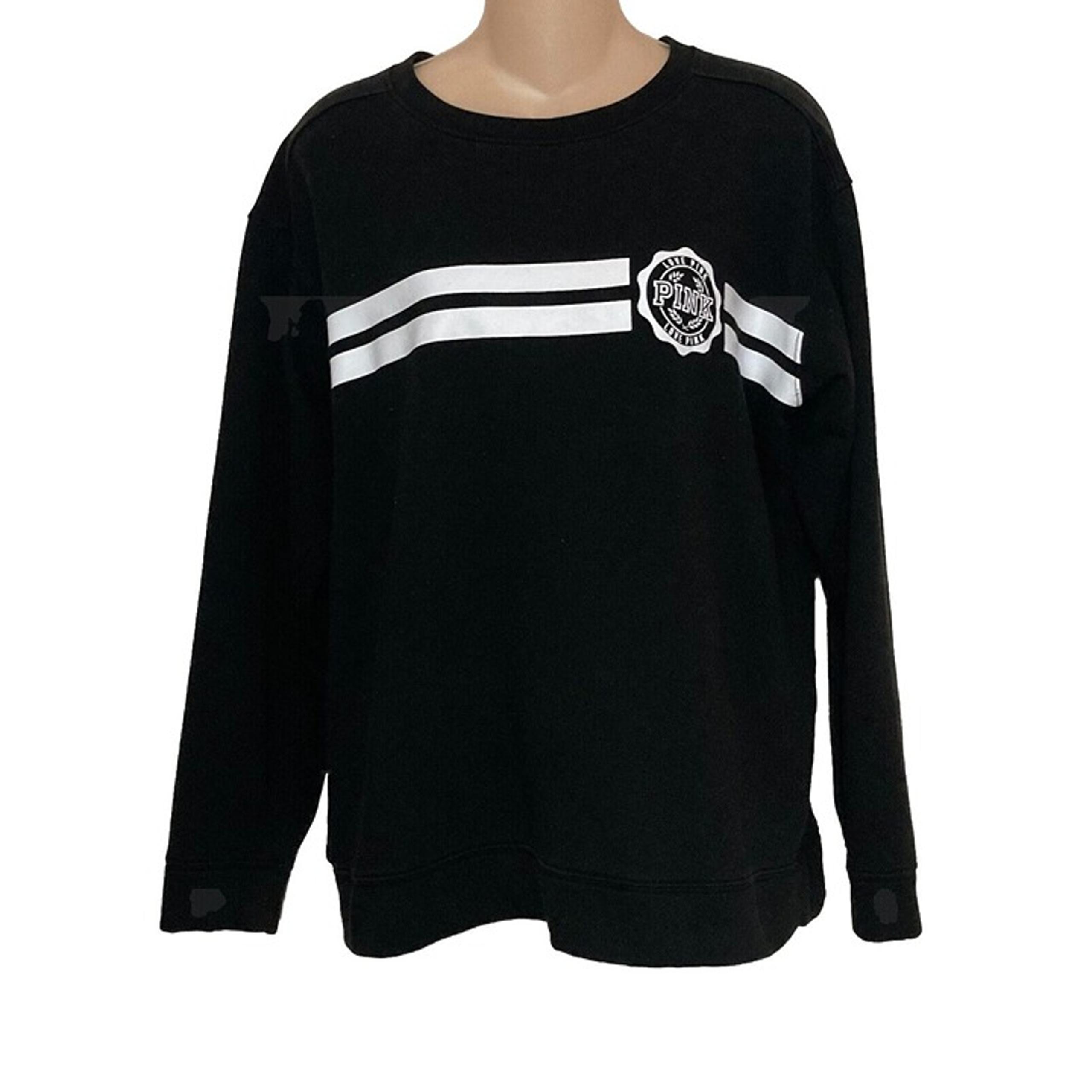 Victoria’s Secret Love Pink Black Sweatshirt Top Women's Small White Stripes