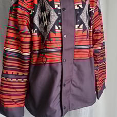 Men Fleece Western Aztec Print Long Sleeve Snap Button Down Zip Up Shacket Ja