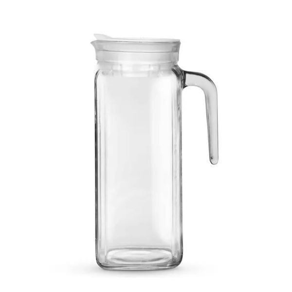 Home Italian Igloo Quadra Glass Pitcher with Lid and Spout 34 Oz Clear Glass Wat