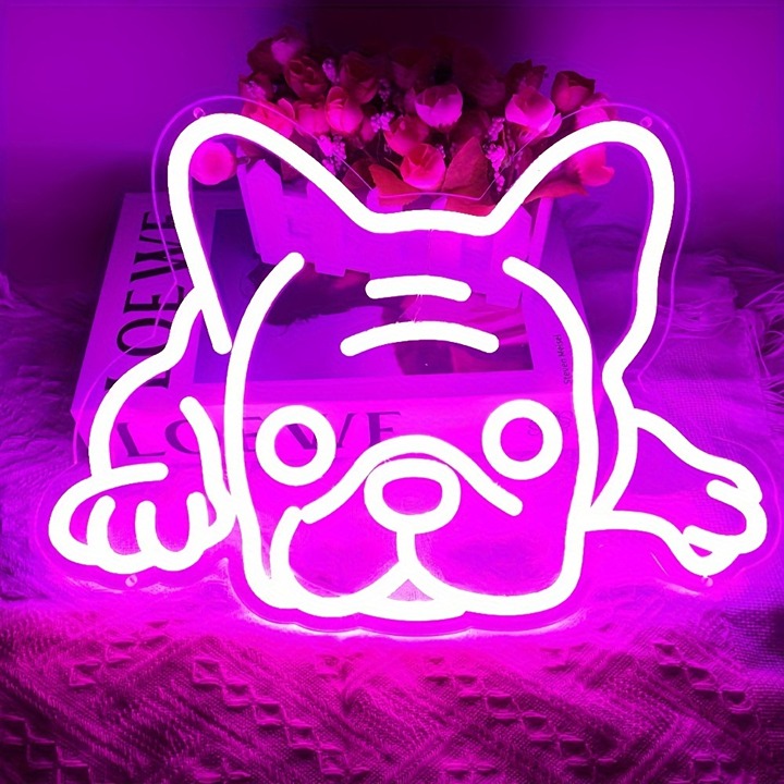 Bulldog Neon Sign Light, For Wall Decor, Cute Puppy Pink LED Neon Dog Night -63