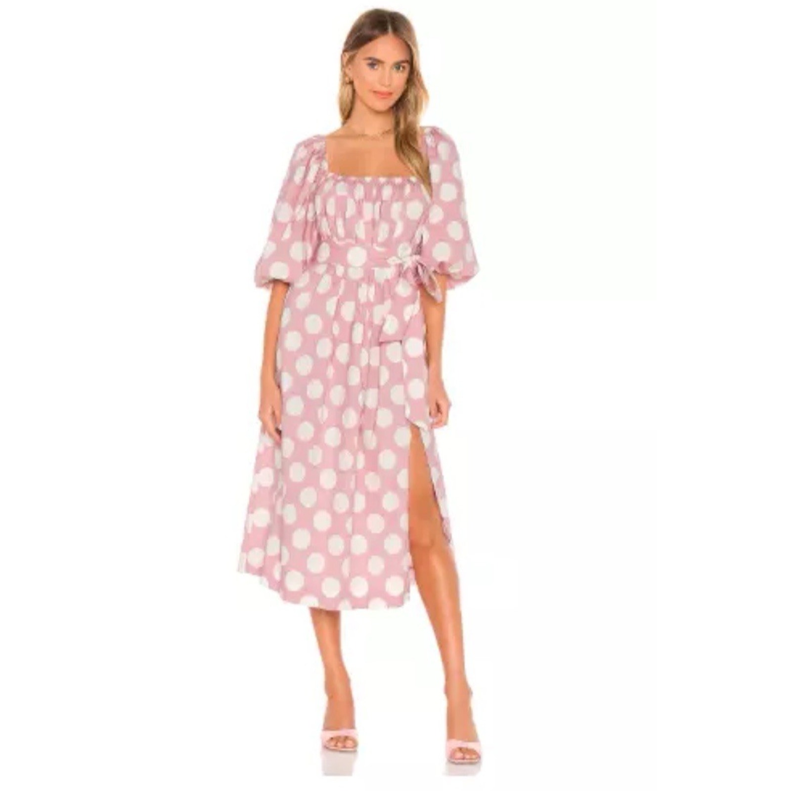 NWT LPA Revolve Benita Pink Poplin Dress in Sasha Dot SZ S