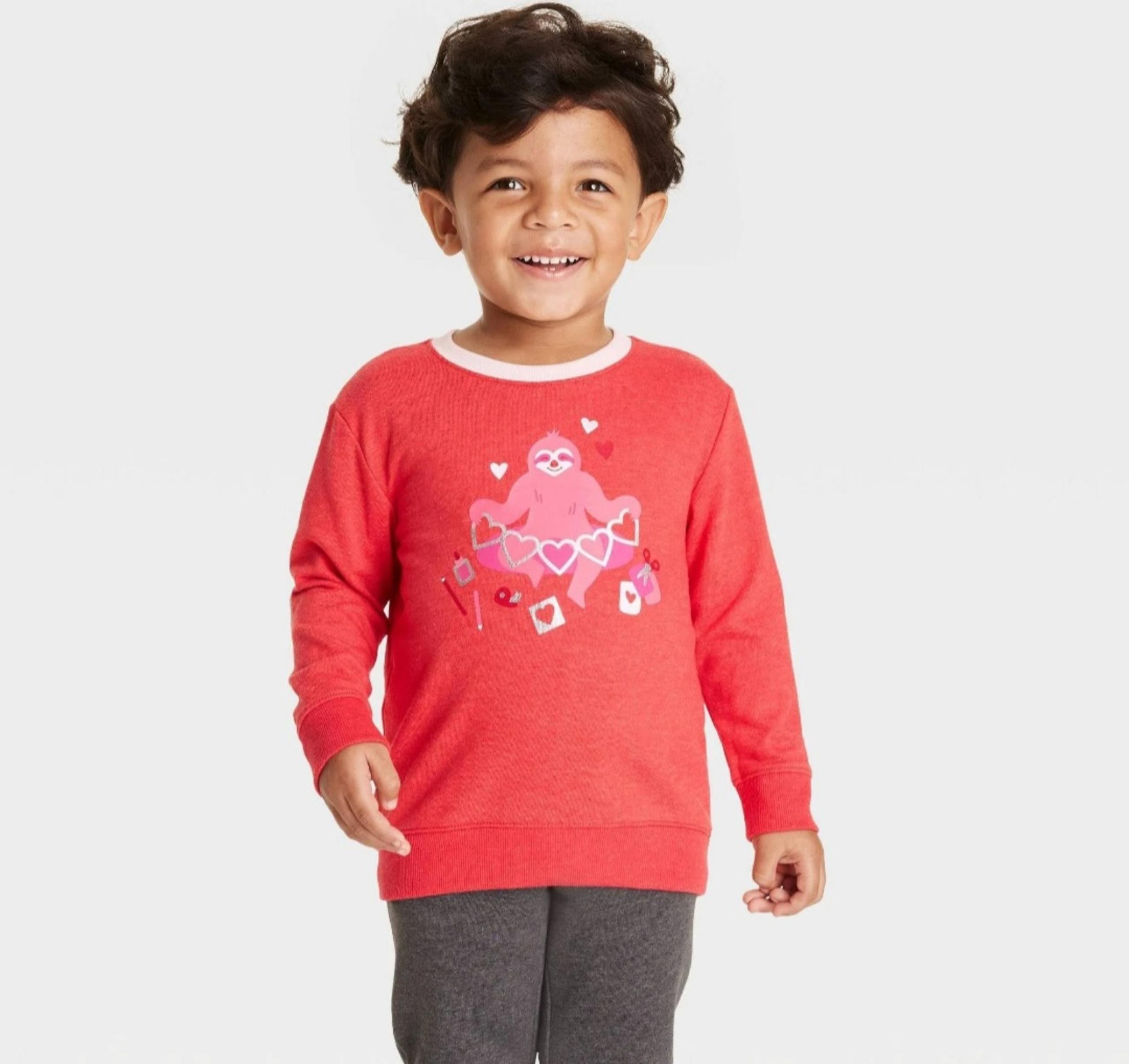 Toddler Boys' Valentine's Day Sloth French Terry Crewneck Shirt - Cat & Jack 2T