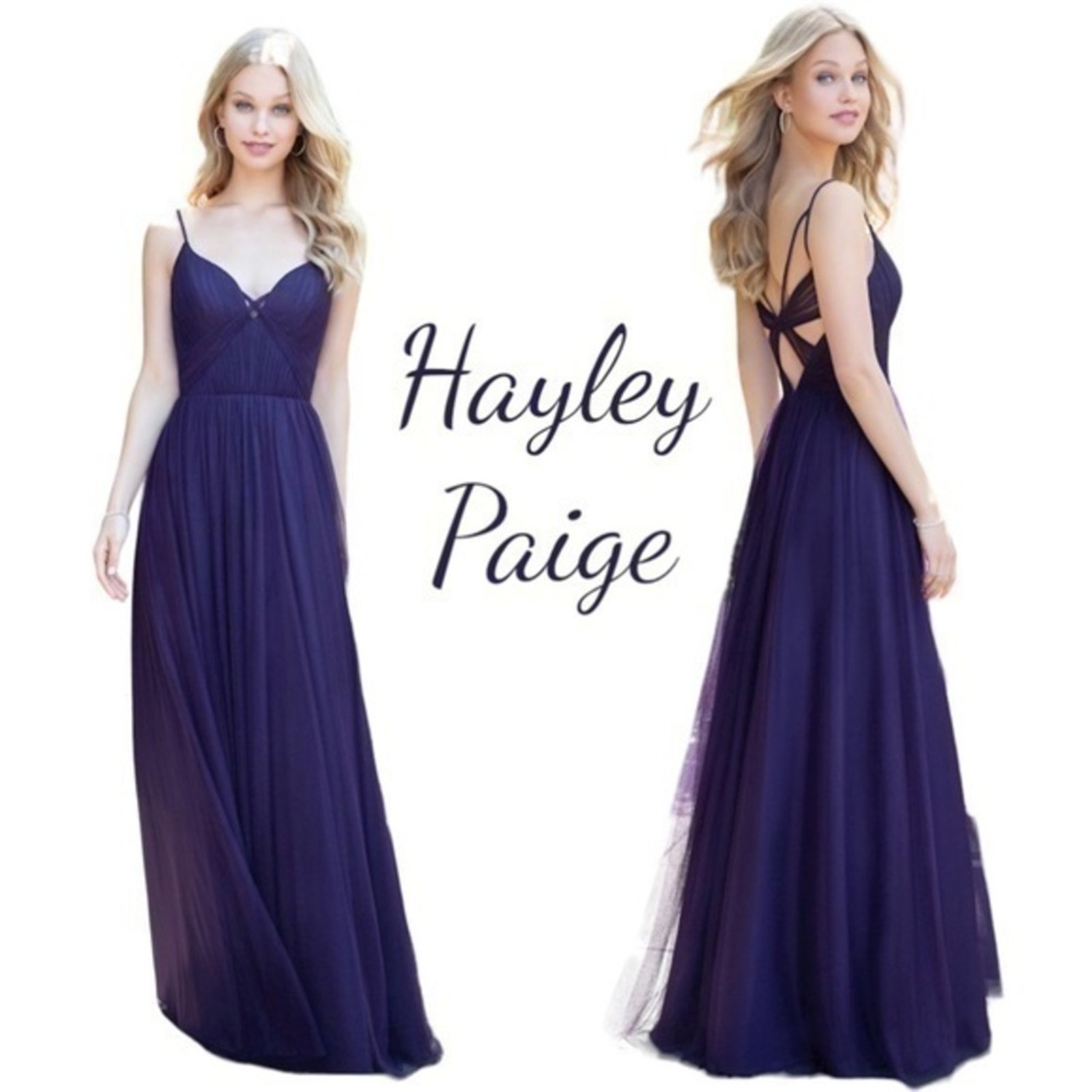 Hayley Paige Eggplant Purple Tulle Party Event Wedding Guest Maxi Dress NWOT