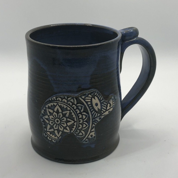 elephant 3d mug coffee cup glazed signed pottery