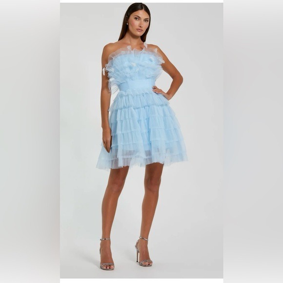 NWT Mac Duggal 20529 Feathered Strapless Tulle Fit & Flare Dress 6