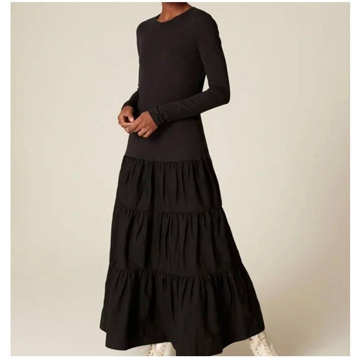 NWT ME + EM Tiered Hem Layering Dress Black Cotton Jersey with Woven Cotton 2US