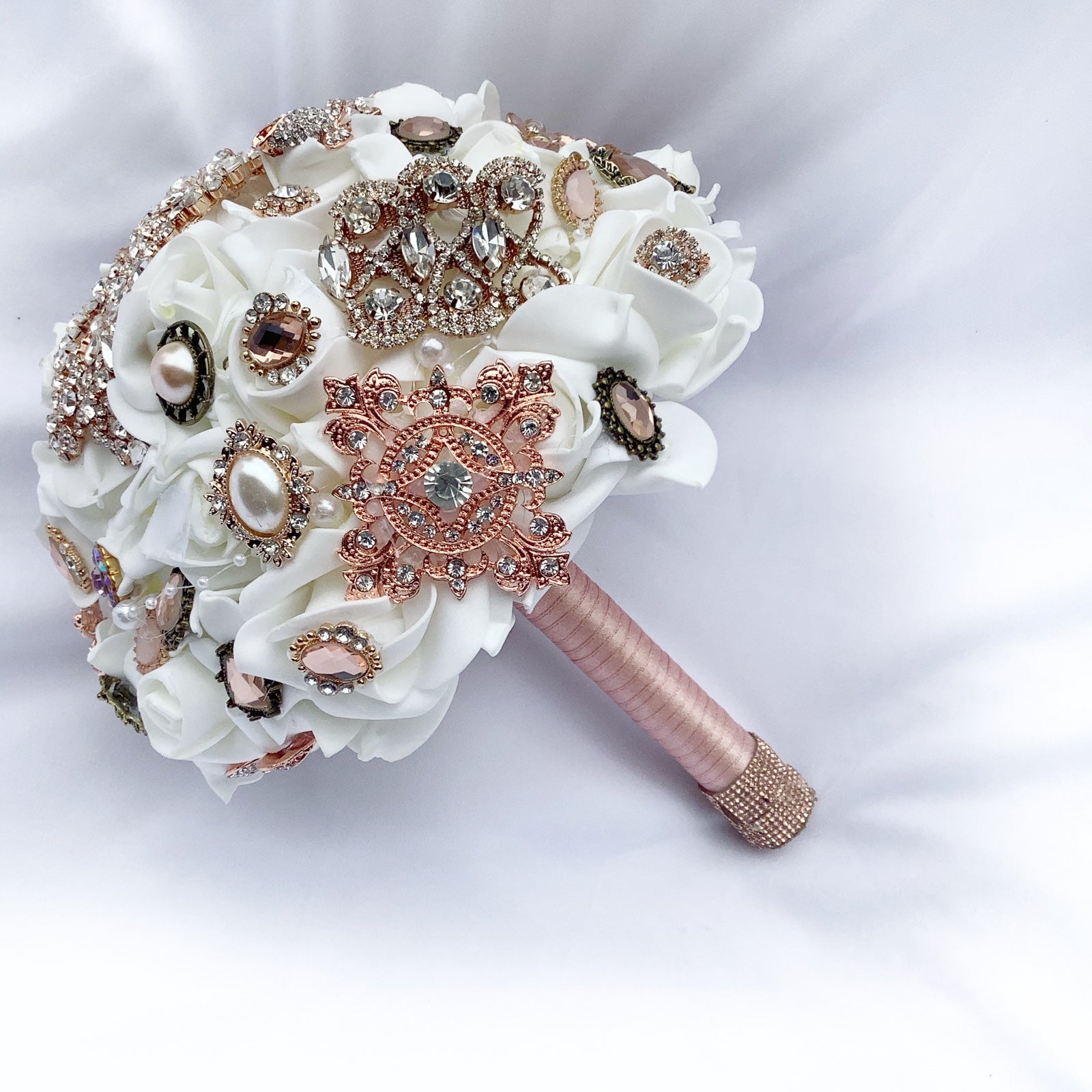 Rose Gold embroidered bouquet Small bedazzled bouquet for Flower girl Sold As is