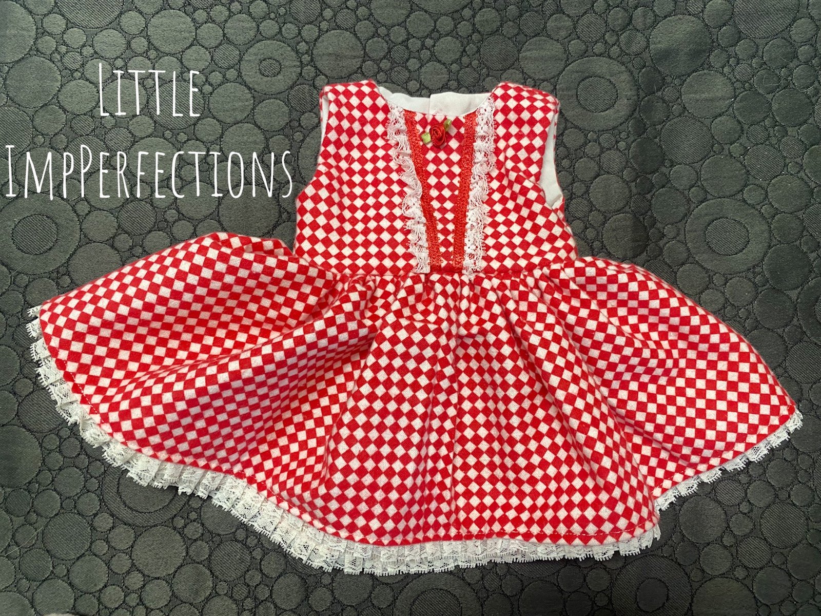 Red Checkered Dress + Headband - for 18in Dolls