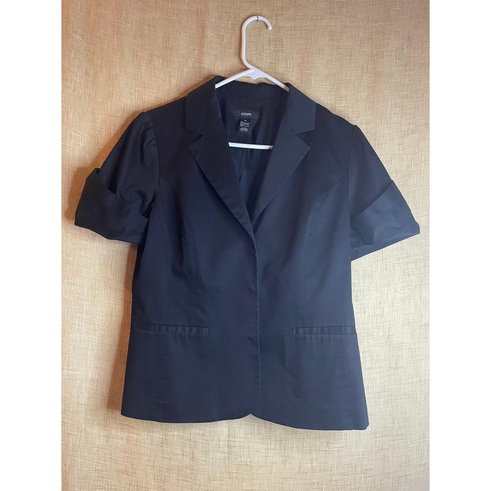Alfani Cropped Blazer Short Sleeve Career Office Black Jacket Size 10 Summer