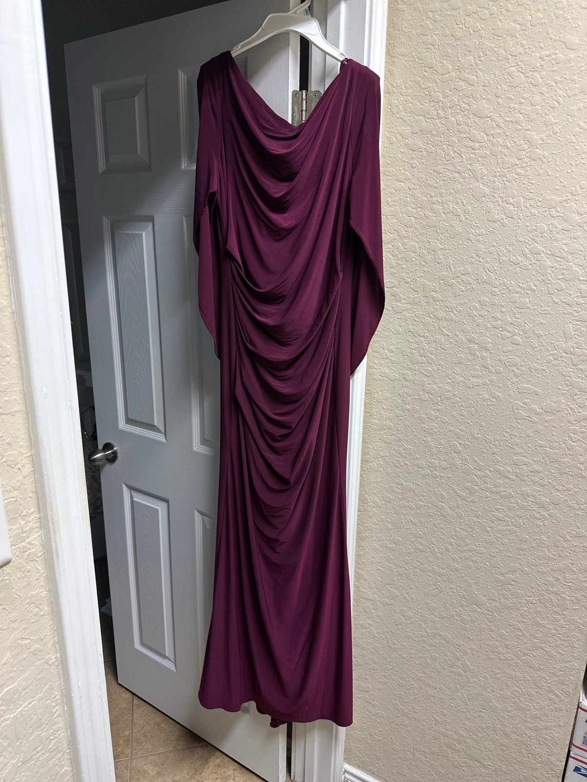 Cape Long Sleeve Trumpet Gown in Wine size 8