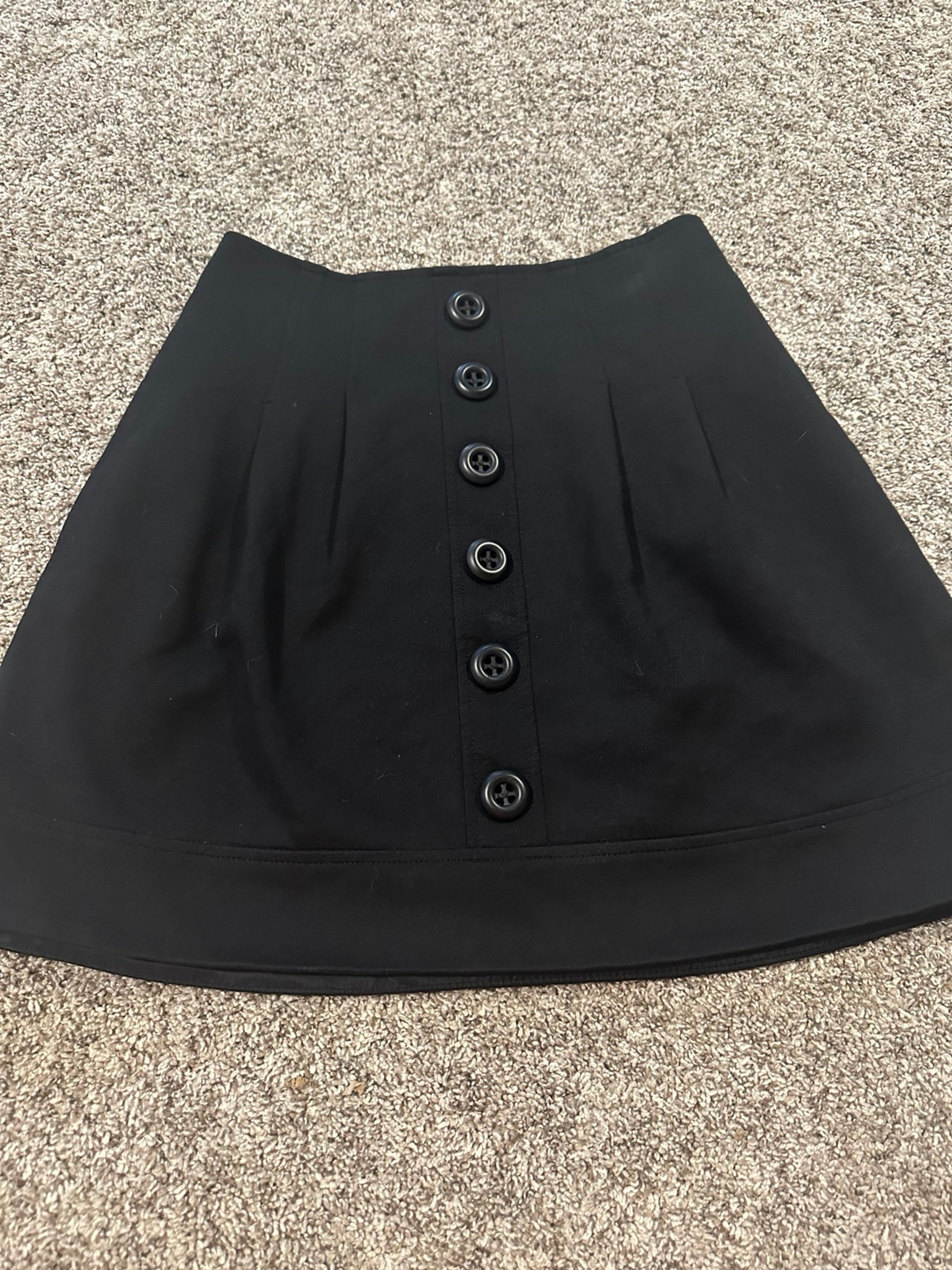 Nanette Lepore Button Detail Pleated Front Black Mini Skirt NWOT Size 2