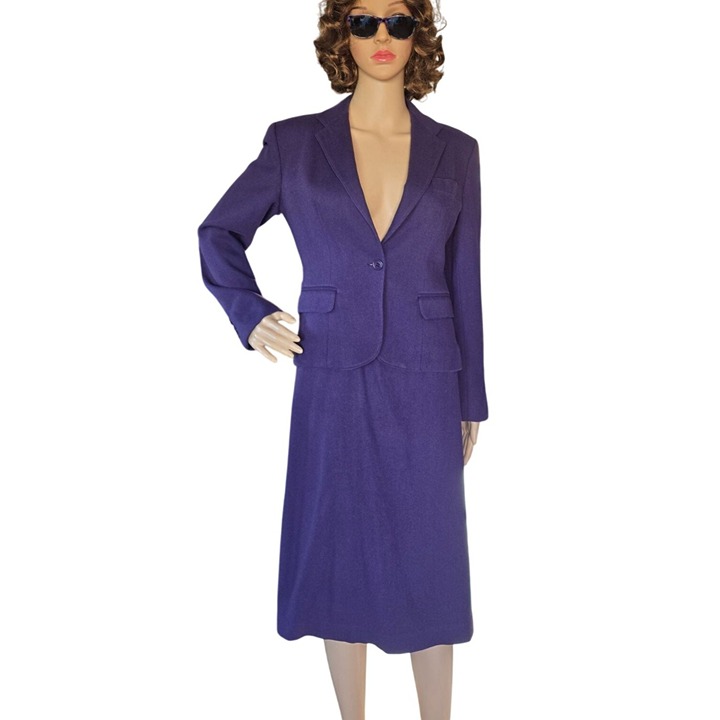 Vintage 90s Diva by Evan Picone Purple Skirt Suit Set Wool Blend Women's Size S