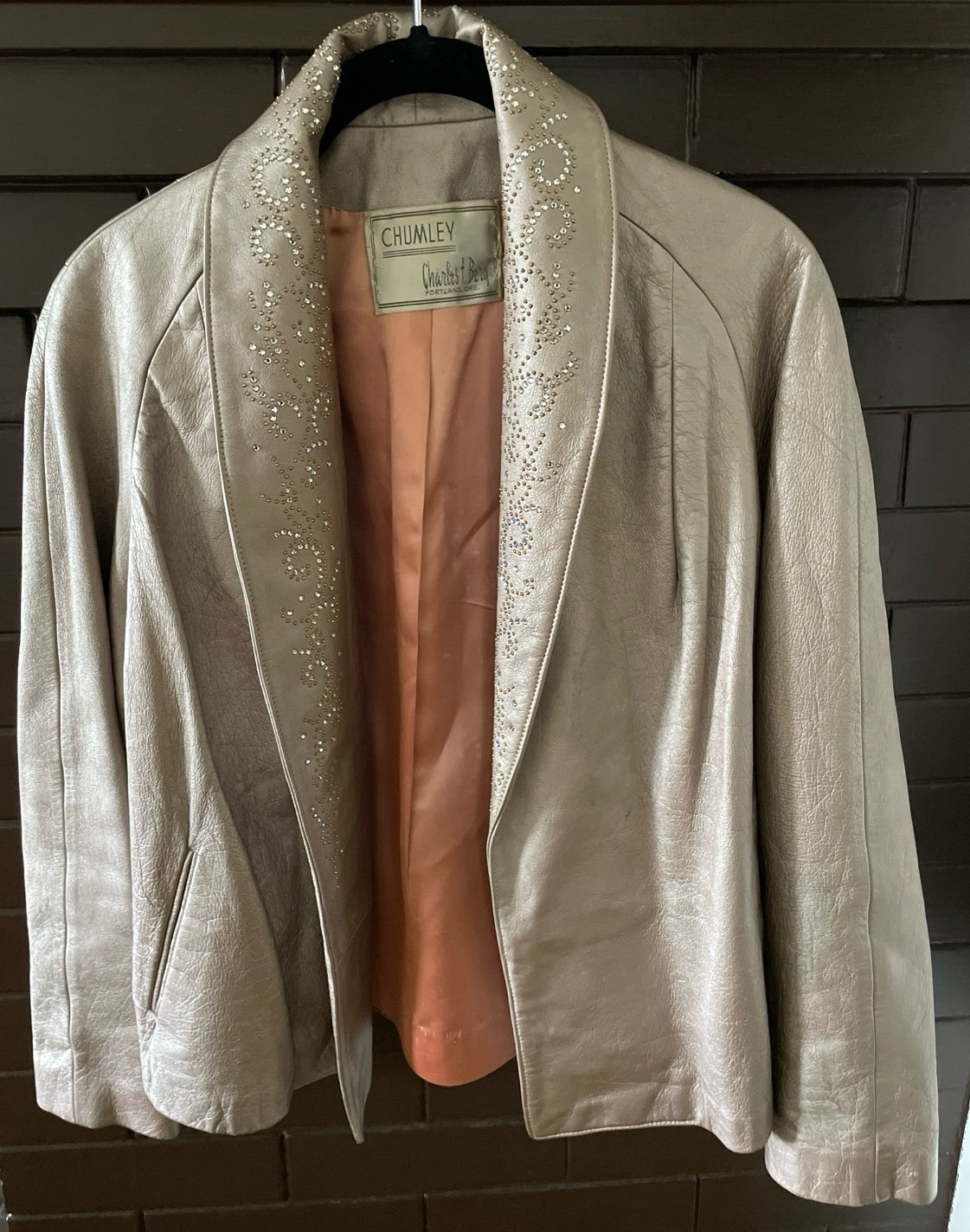 1950’s Chumley Charles Berg Pearlized Leather Jacket W/ Embellished Shawl Collar