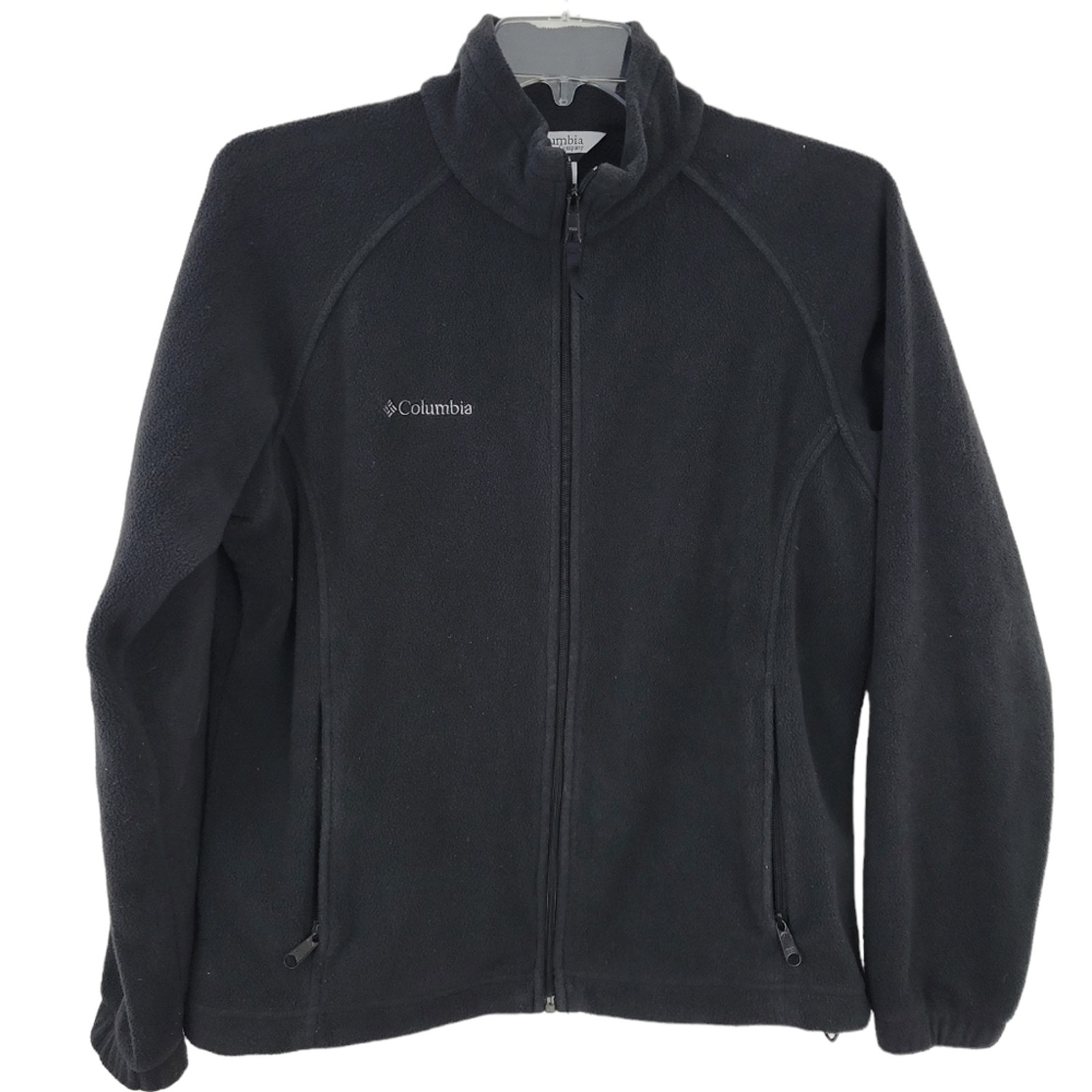 Columbia Fleece Jacket Women Large Black Zip Up, Zipper Pockets Coat